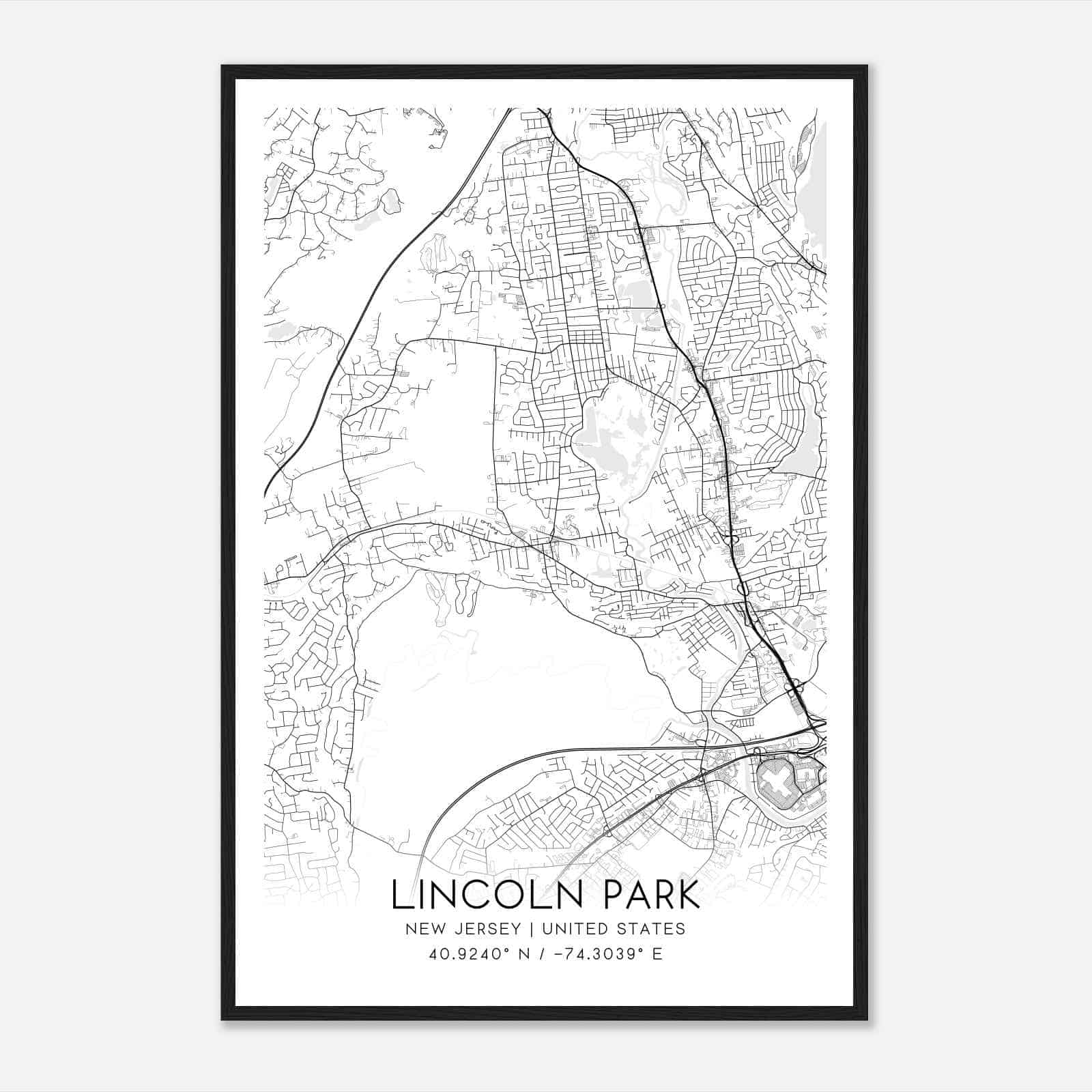 Lincoln Park New Jersey Map Poster, Modern Home Decor Wall Art Print