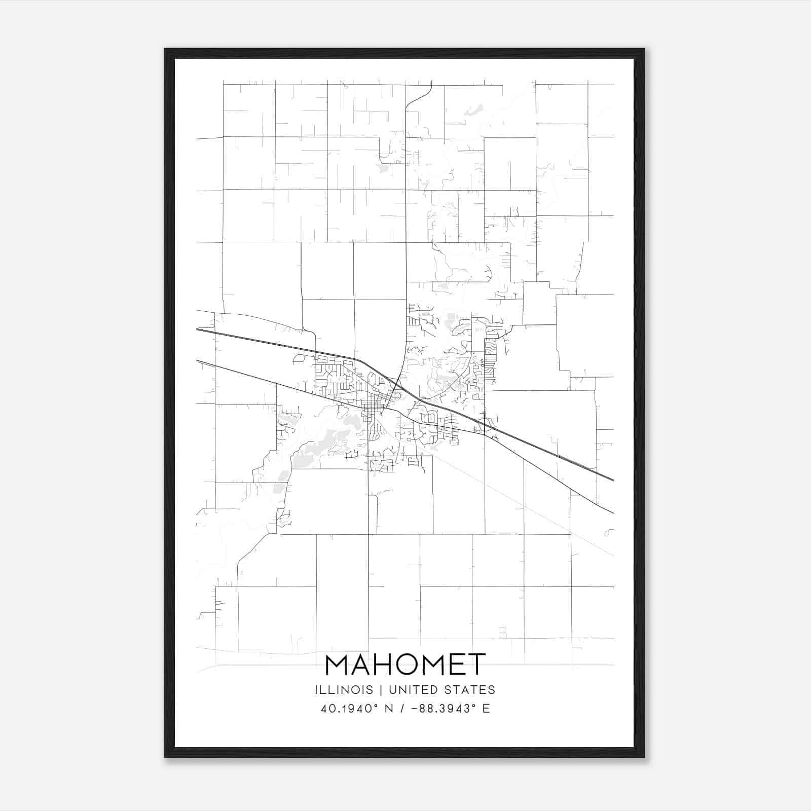 Mahomet Illinois Map Poster, Modern Home Decor Wall Art Print