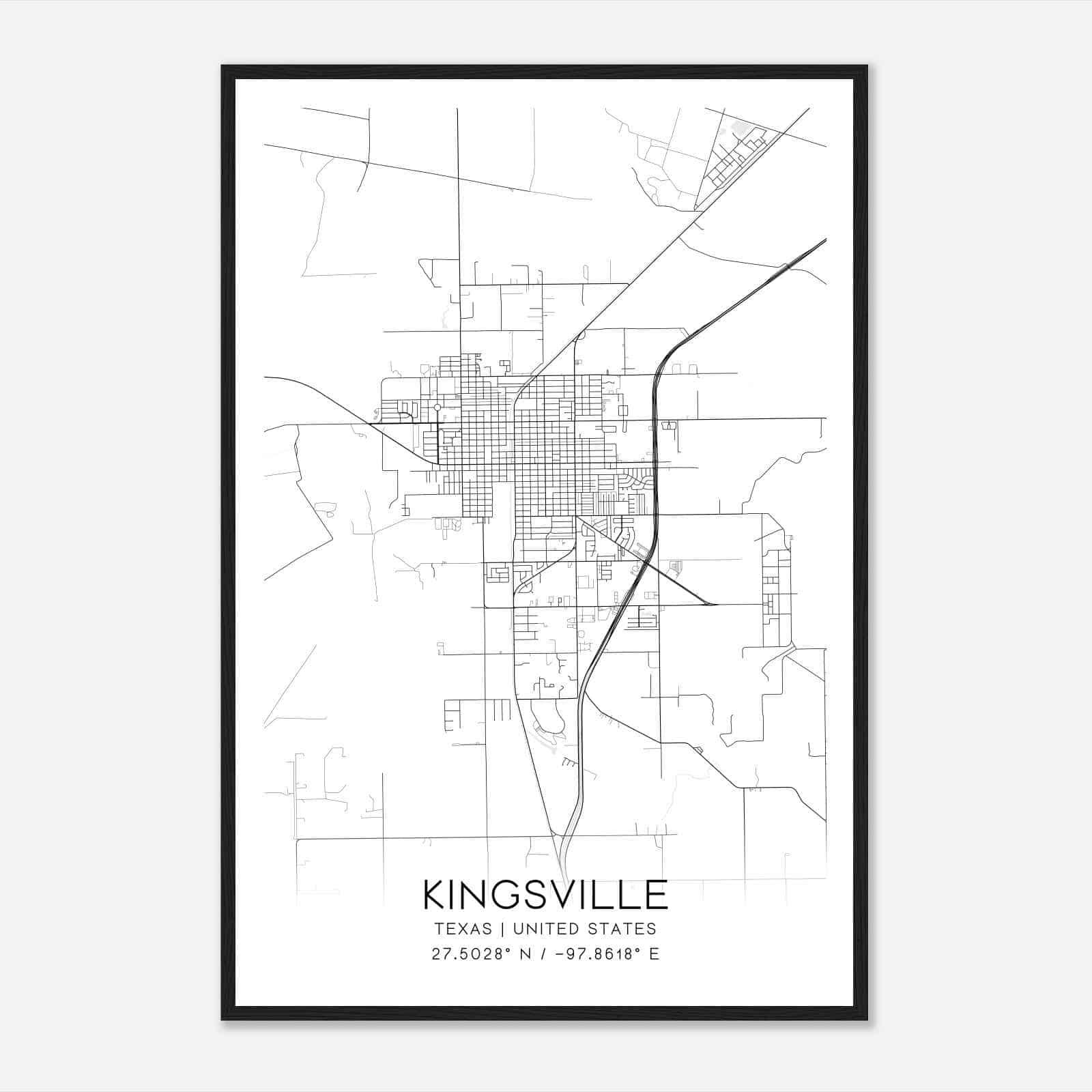 Kingsville Texas Map Poster, Modern Home Decor Wall Art Print Kingsville Texas Map Poster, Modern Home Decor Wall Art Print