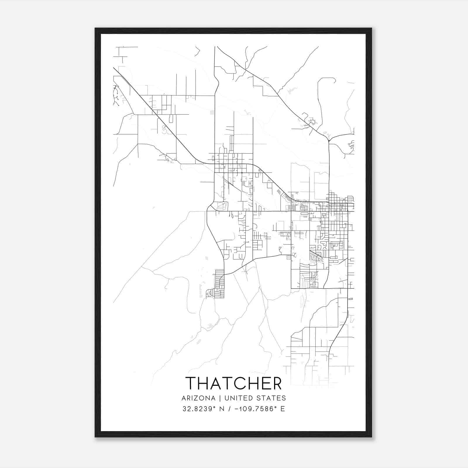 Thatcher Arizona Map Poster, Modern Home Decor Wall Art Print