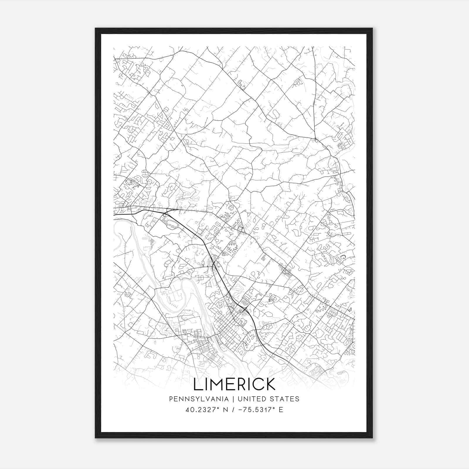 Limerick Pennsylvania Map Poster, Modern Home Decor Wall Art Print