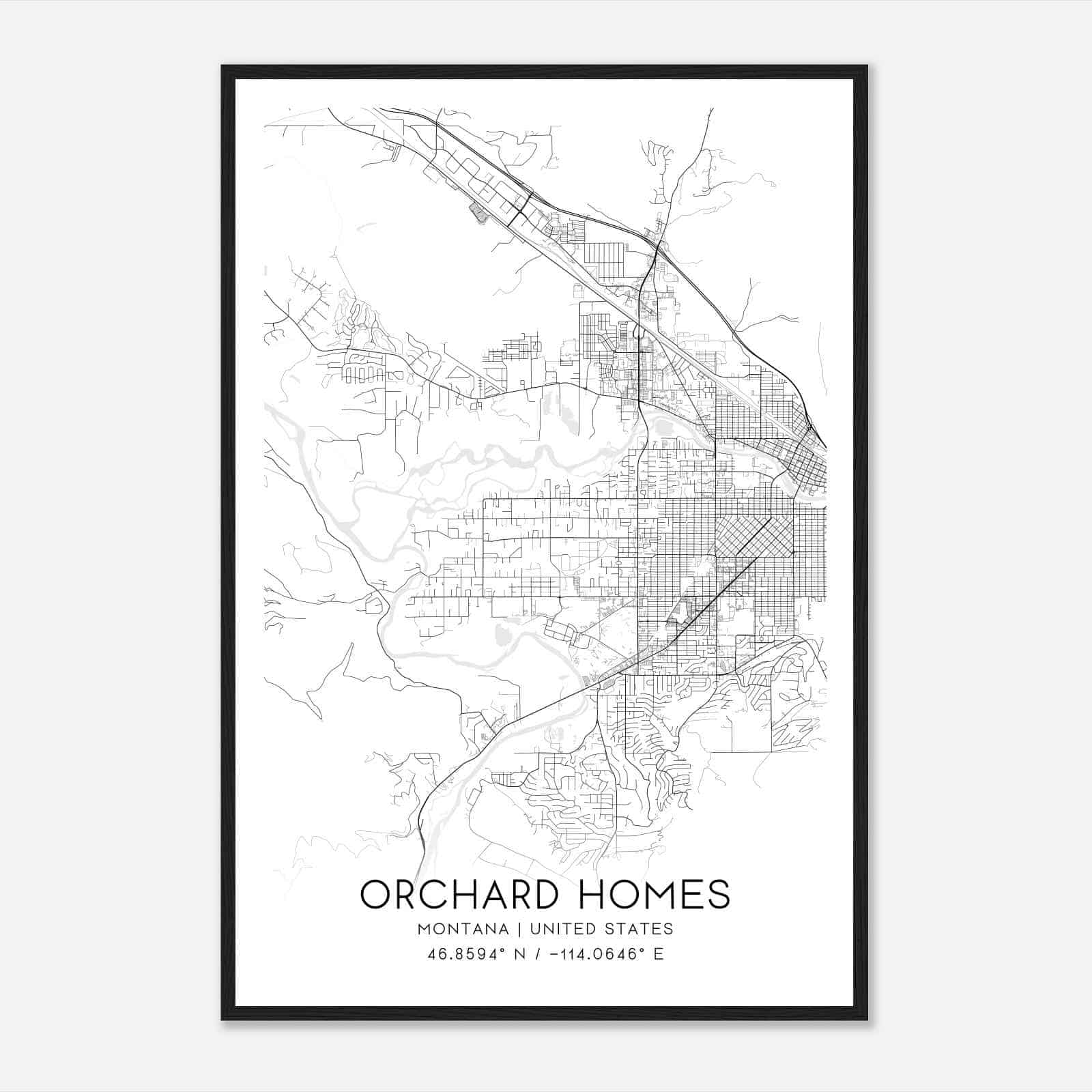 Orchard Homes Montana Map Poster, Modern Home Decor Wall Art Print