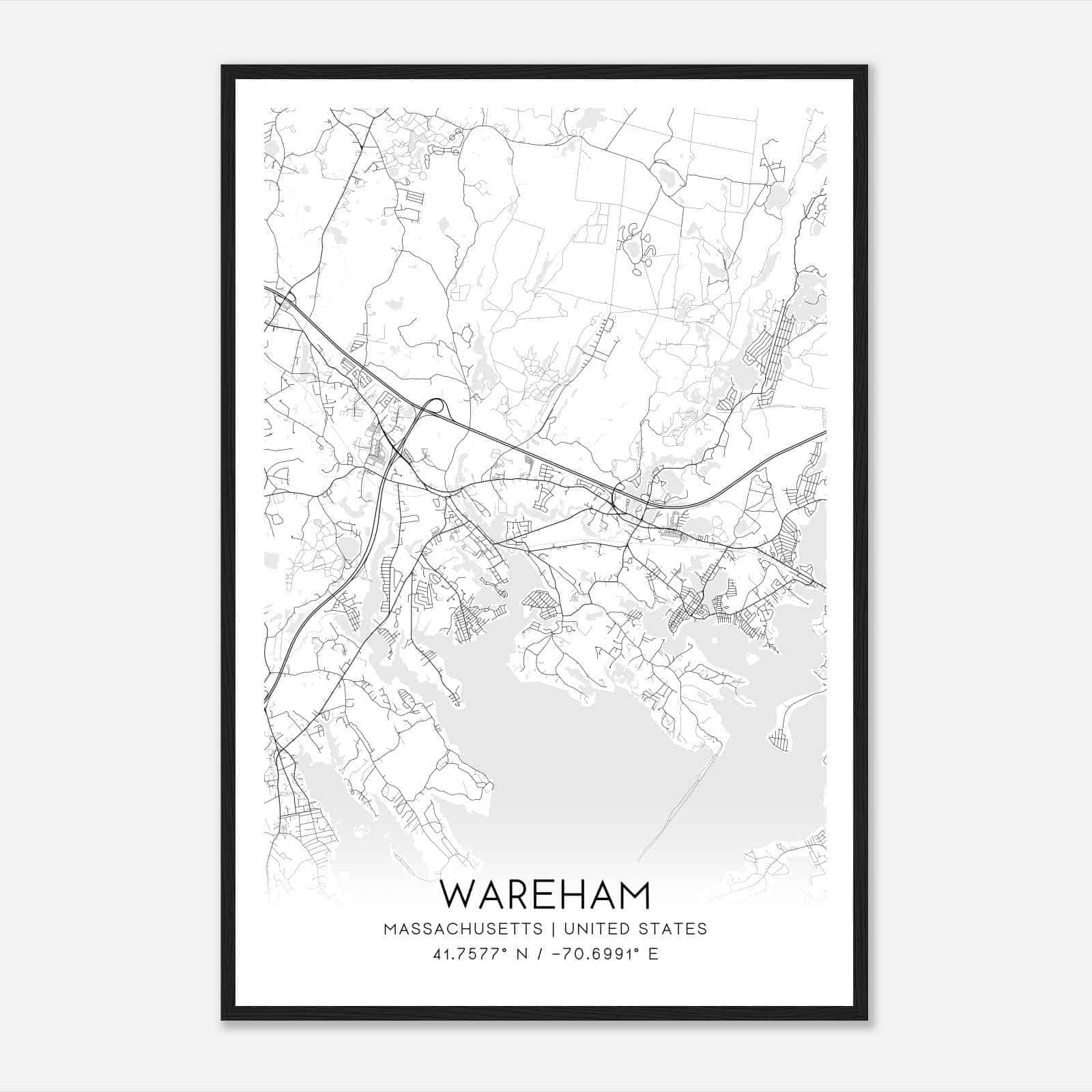 Wareham Massachusetts Map Poster, Modern Home Decor Wall Art Print
