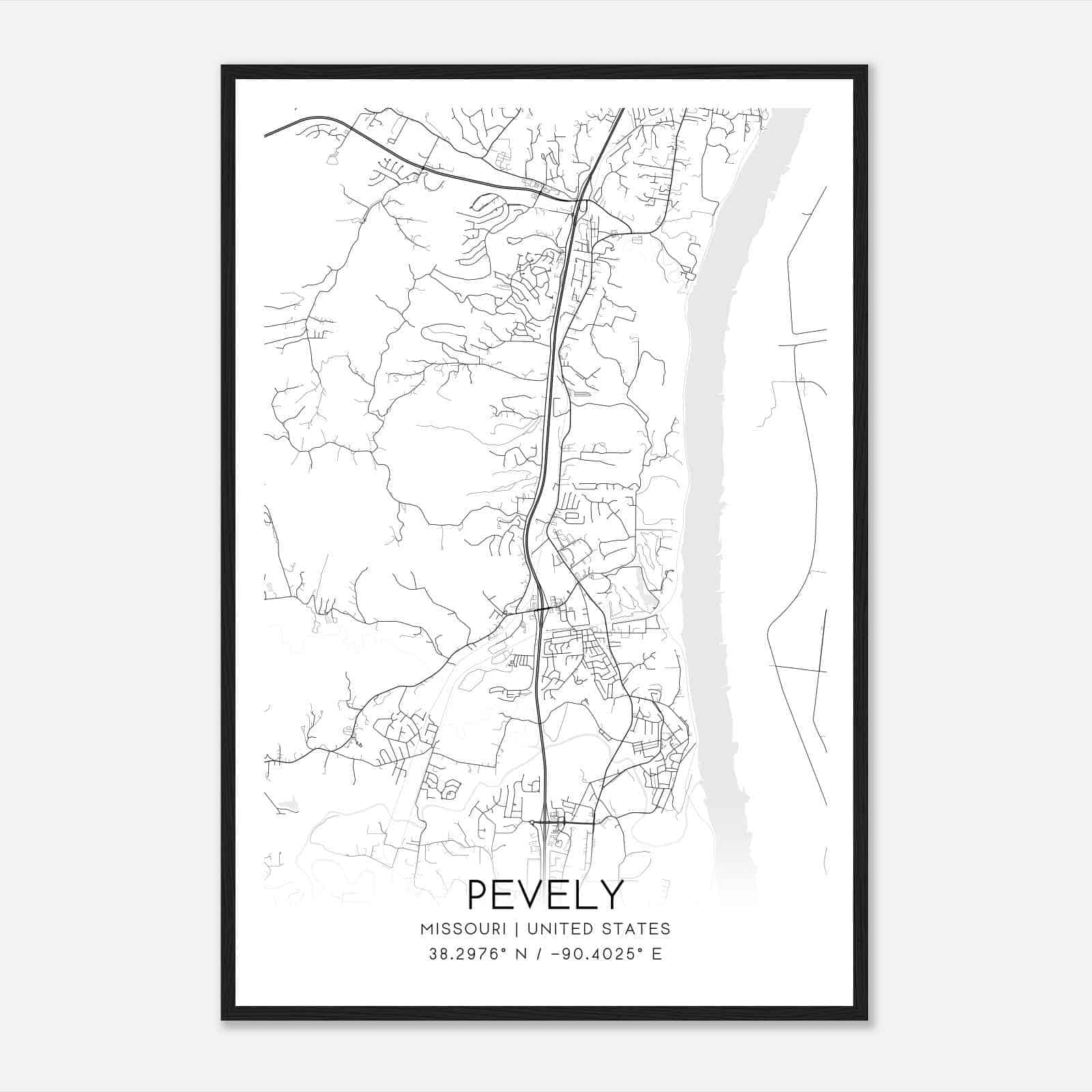 Pevely Missouri Map Poster, Modern Home Decor Wall Art Print