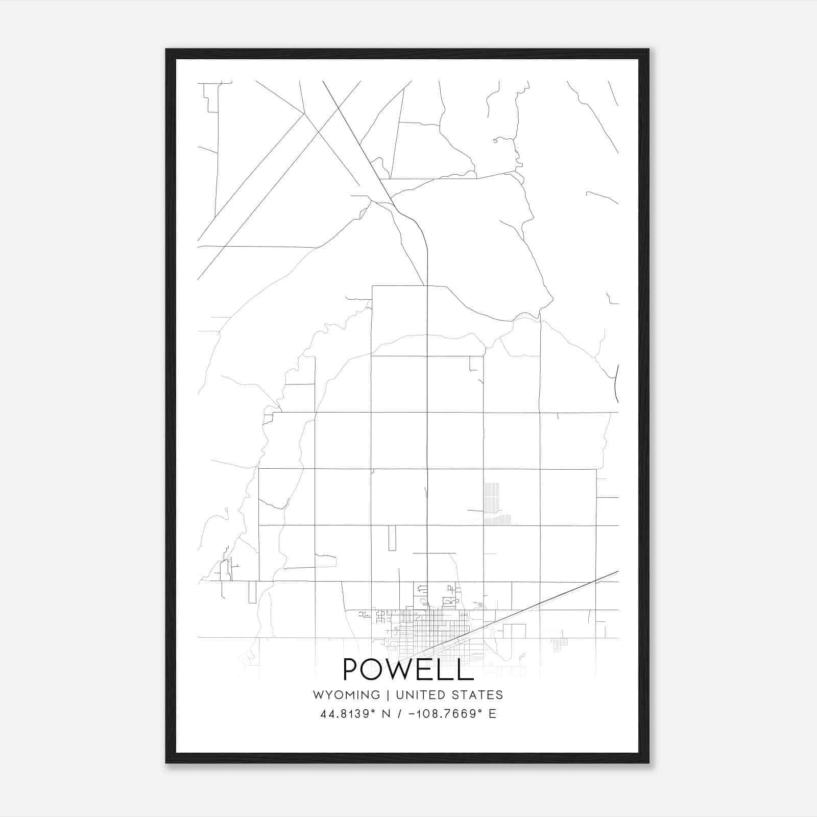 Powell Wyoming Map Poster, Modern Home Decor Wall Art Print