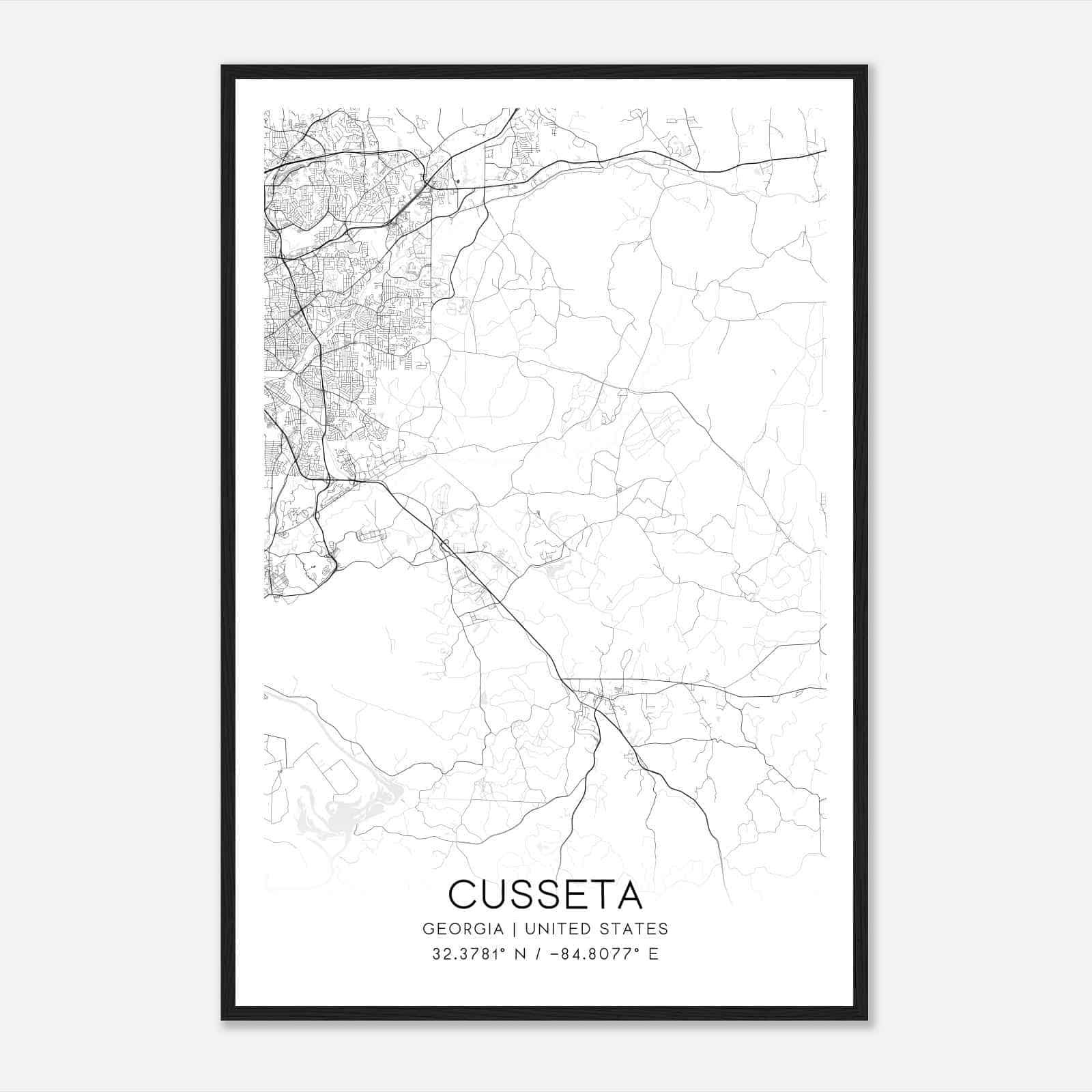 Cusseta Georgia Map Poster, Modern Home Decor Wall Art Print