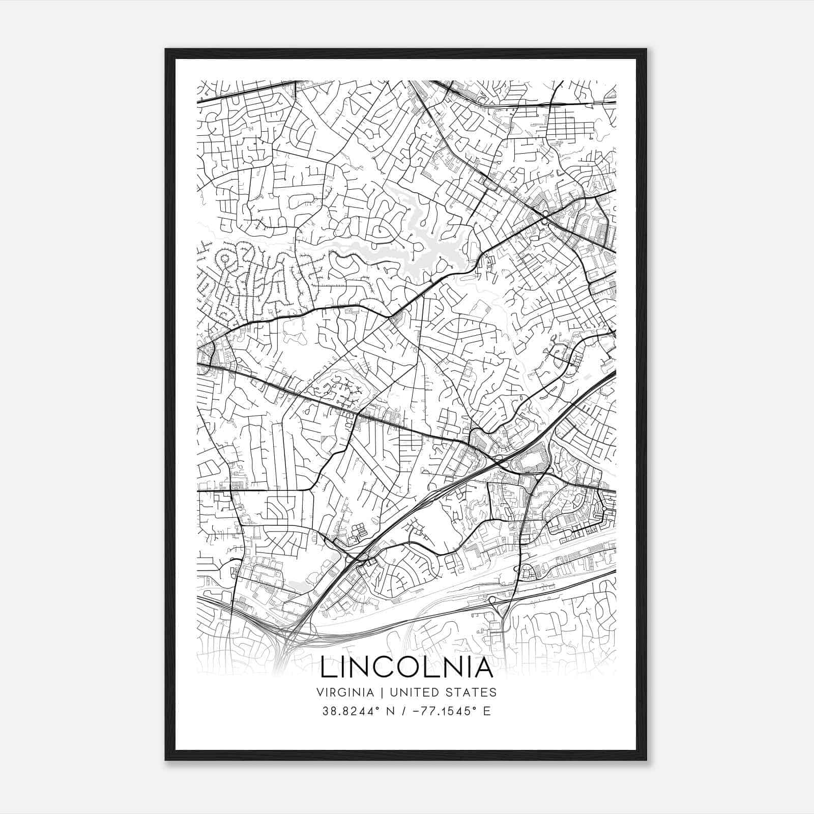 Lincolnia Virginia Map Poster, Modern Home Decor Wall Art Print