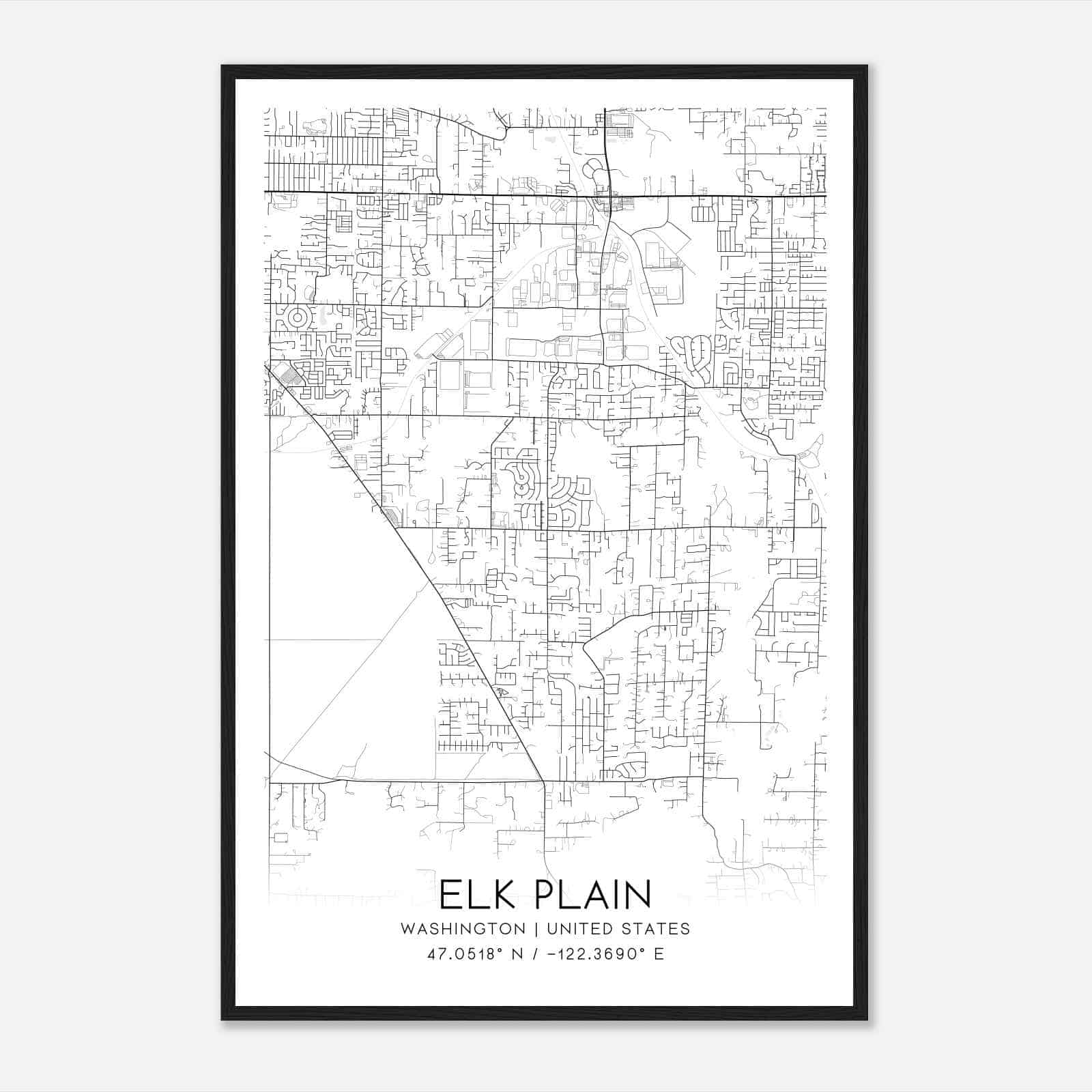 Elk Plain Washington Map Poster, Modern Home Decor Wall Art Print