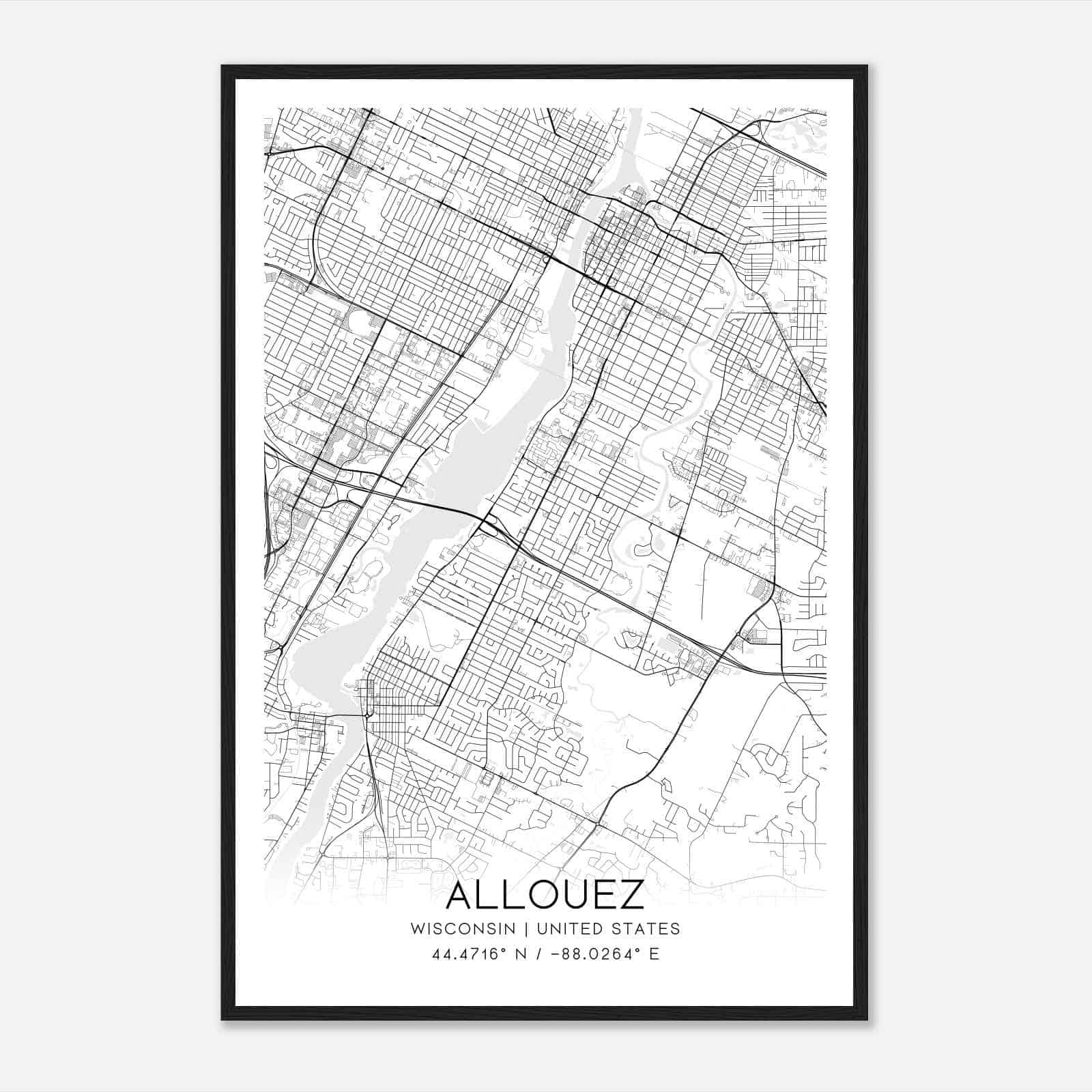 Allouez Wisconsin Map Poster, Modern Home Decor Wall Art Print