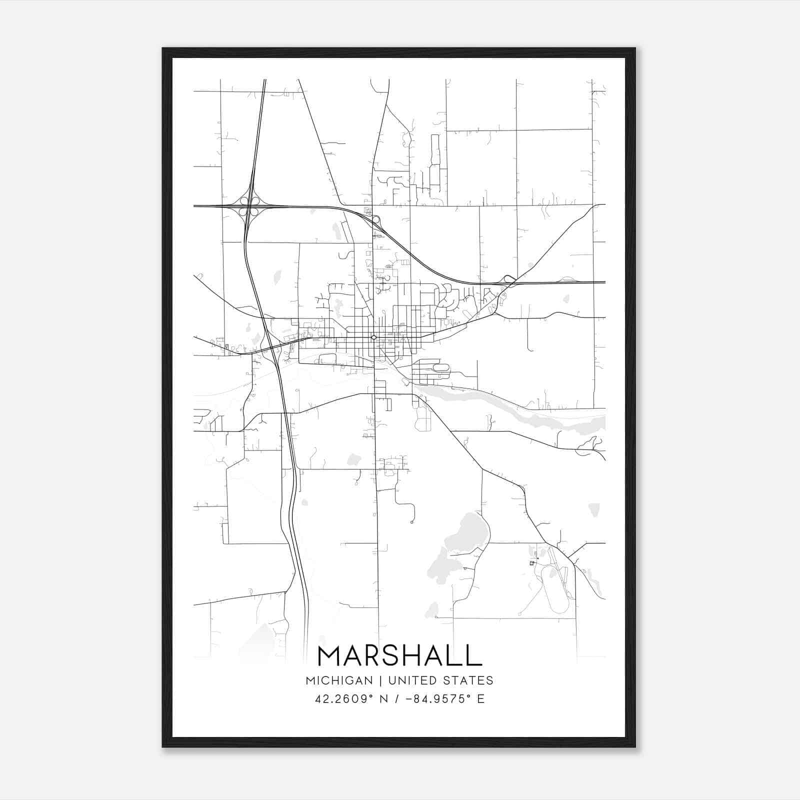 Marshall Michigan Map Poster, Modern Home Decor Wall Art Print