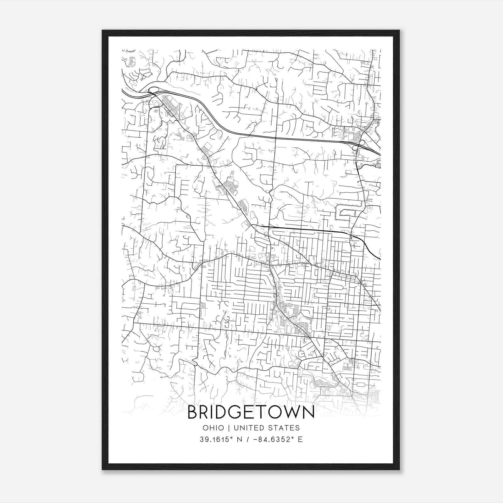Bridgetown Ohio Map Poster, Modern Home Decor Wall Art Print