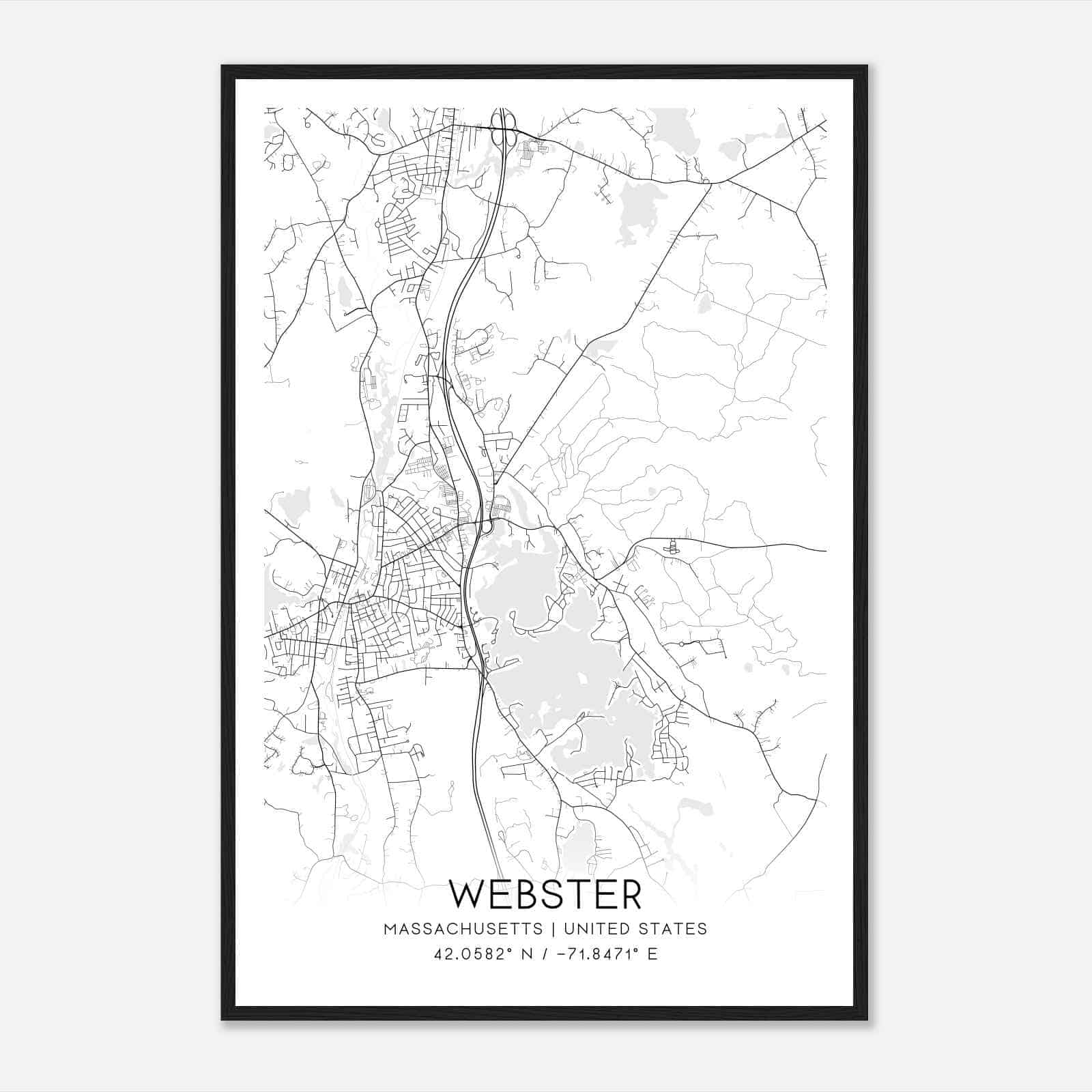 Webster Massachusetts Map Poster, Modern Home Decor Wall Art Print