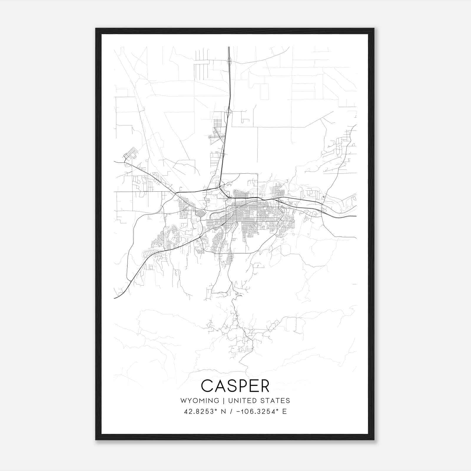 Casper Wyoming Map Poster, Modern Home Decor Wall Art Print