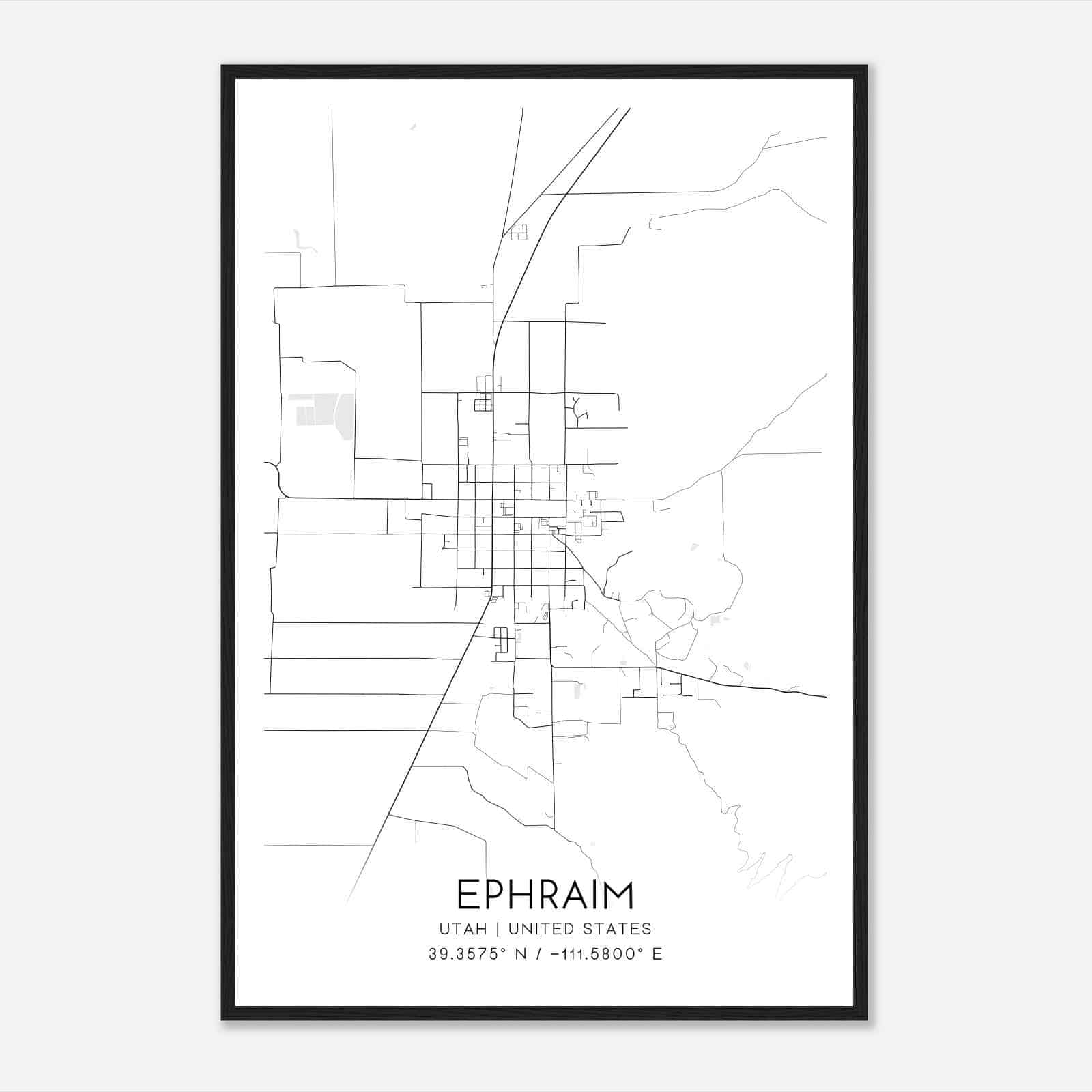Ephraim Utah Map Poster, Modern Home Decor Wall Art Print
