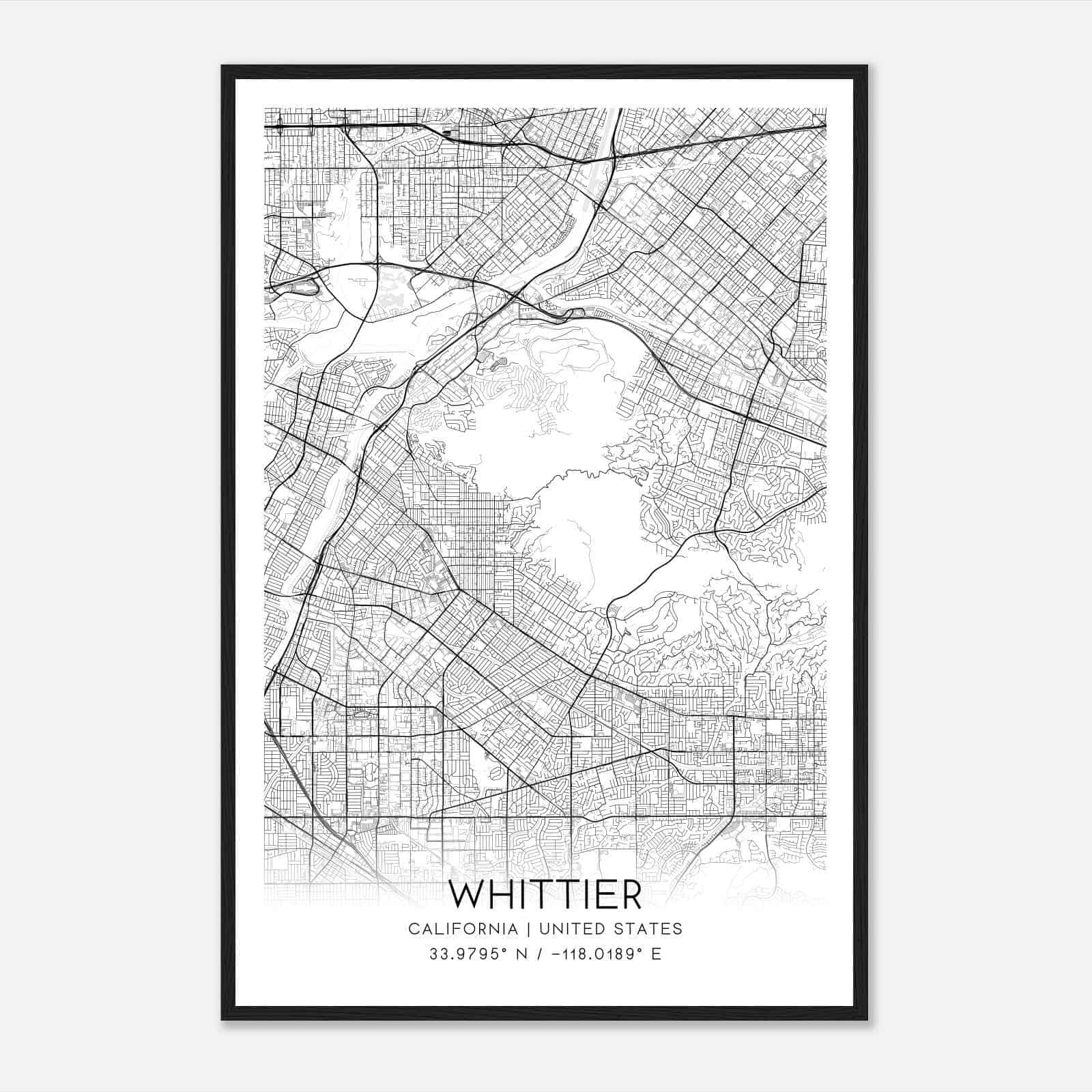 Whittier California Map Poster, Modern Home Decor Wall Art Print