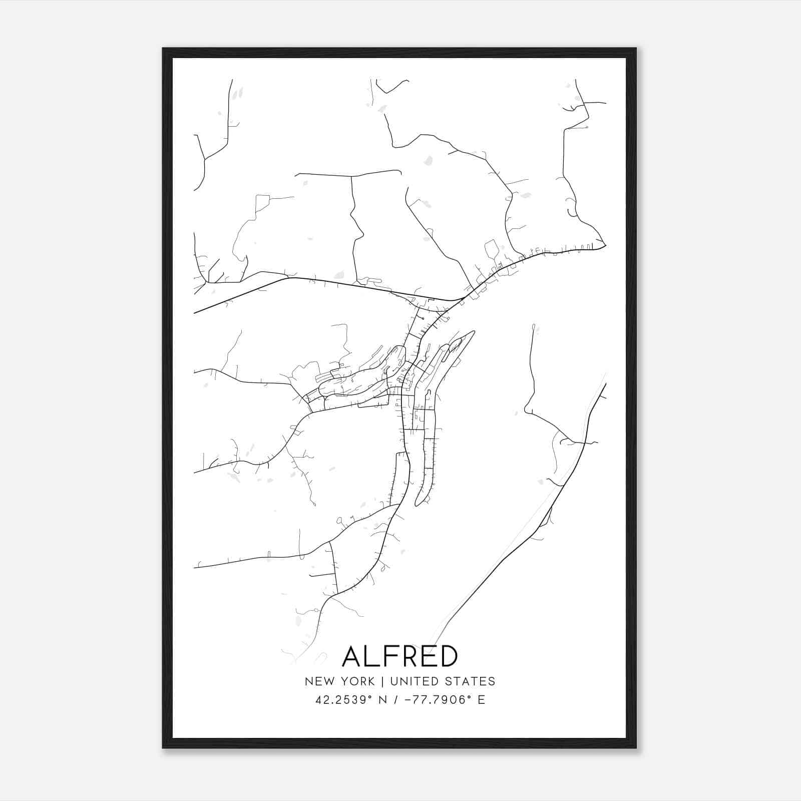 Alfred New York Map Poster, Modern Home Decor Wall Art Print