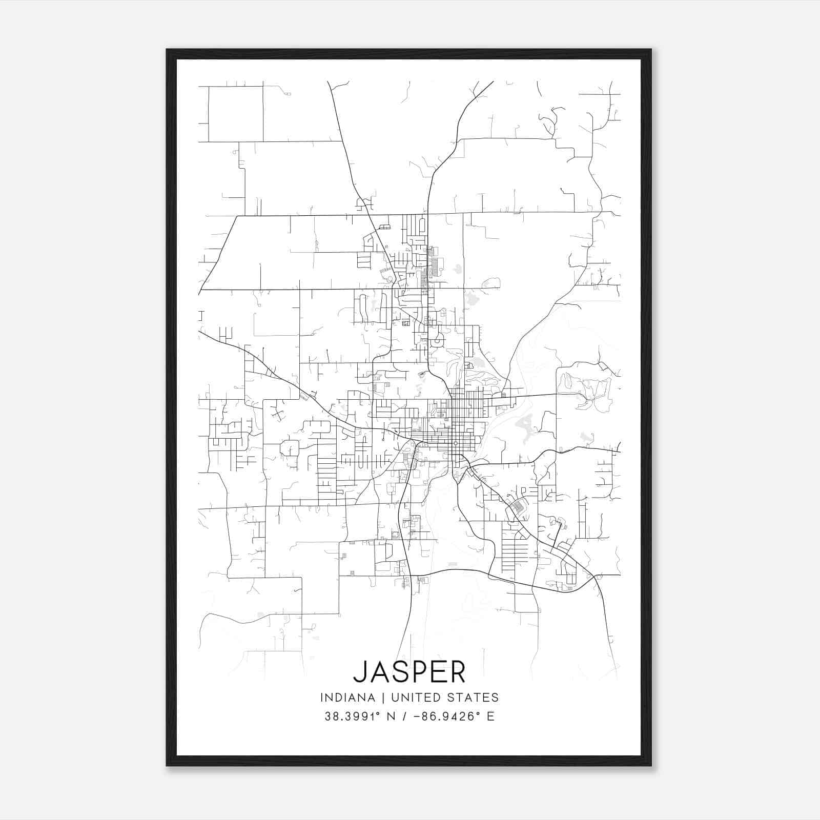 Jasper Indiana Map Poster, Modern Home Decor Wall Art Print