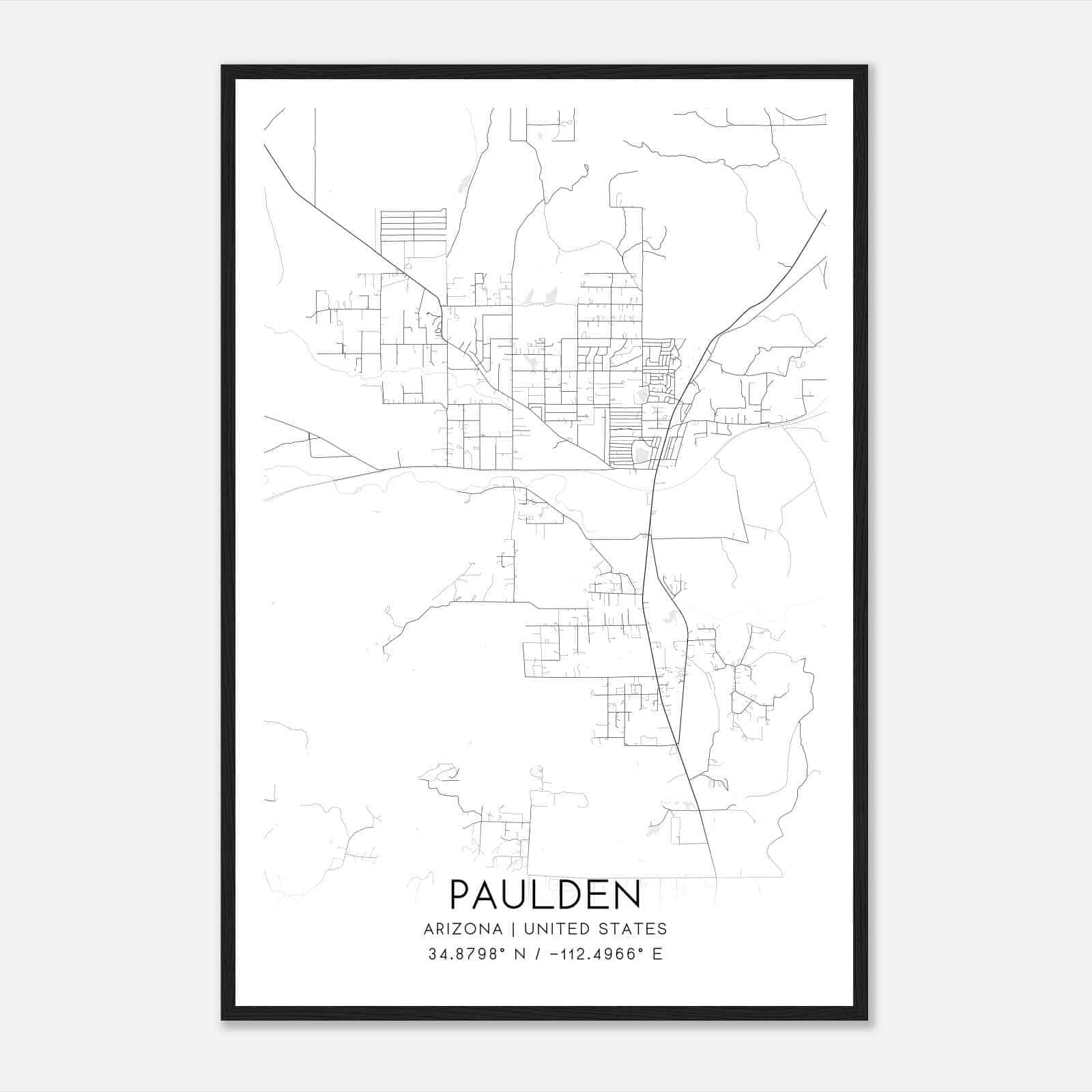 Paulden Arizona Map Poster, Modern Home Decor Wall Art Print