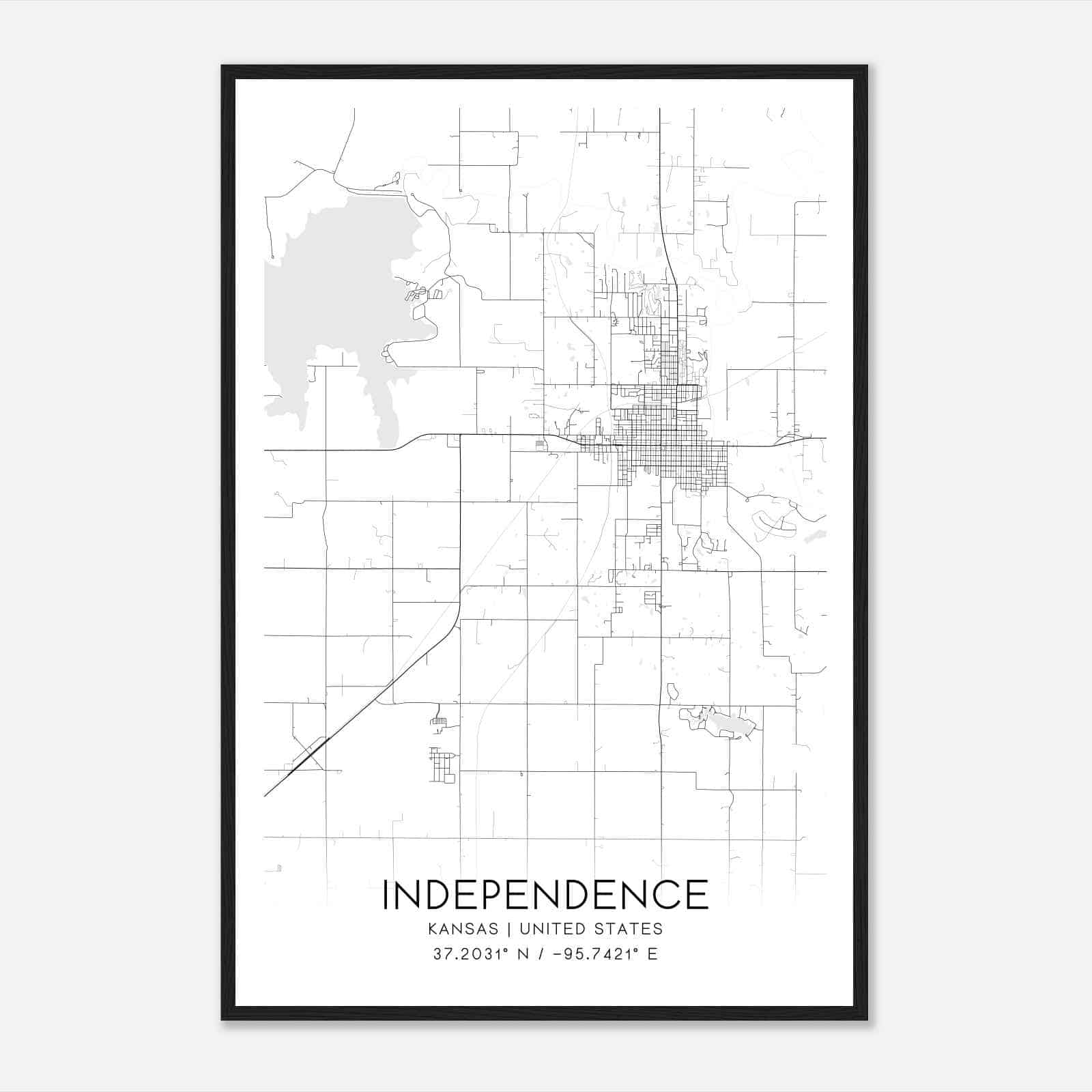 Independence Kansas Map Poster, Modern Home Decor Wall Art Print