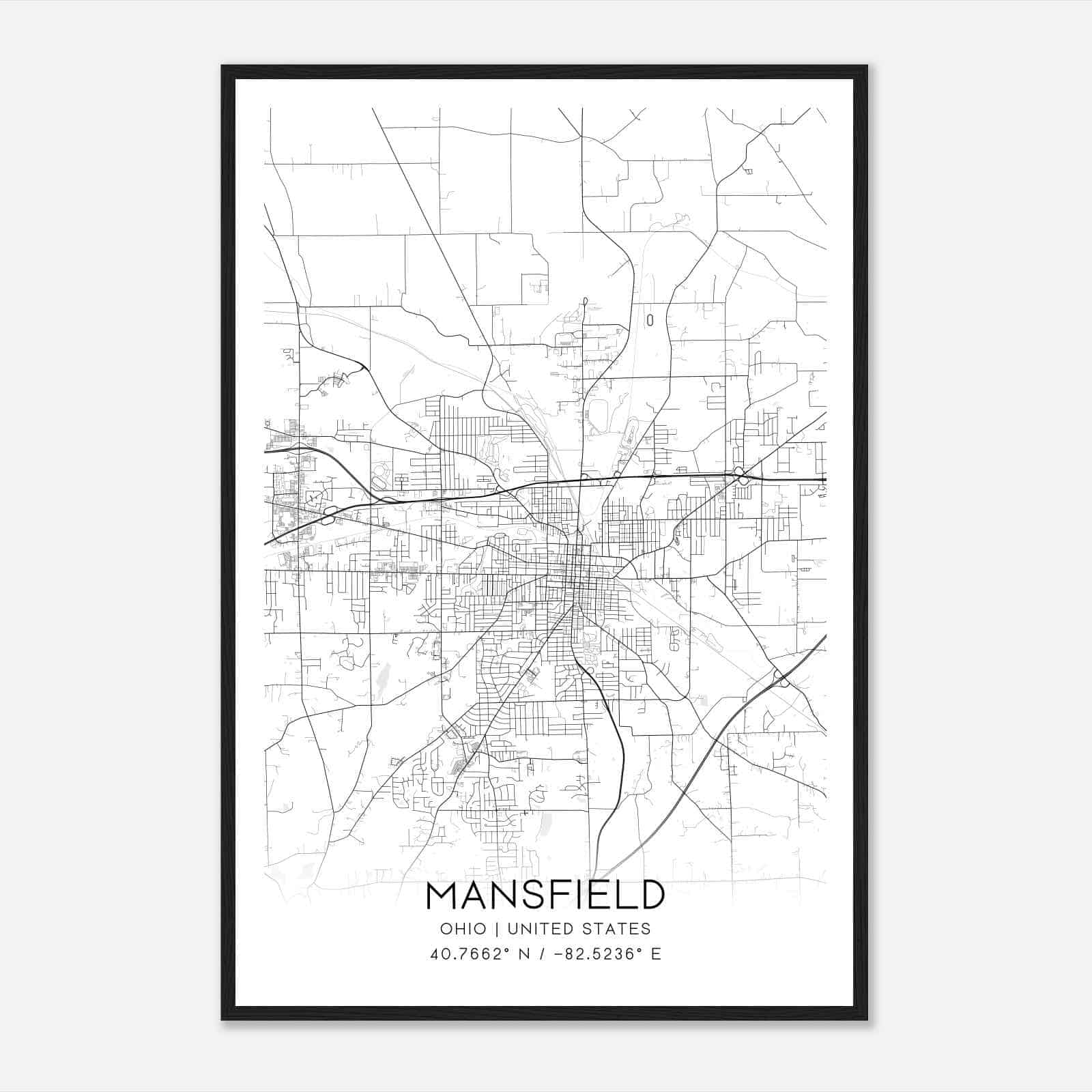 Mansfield Ohio Map Poster, Modern Home Decor Wall Art Print
