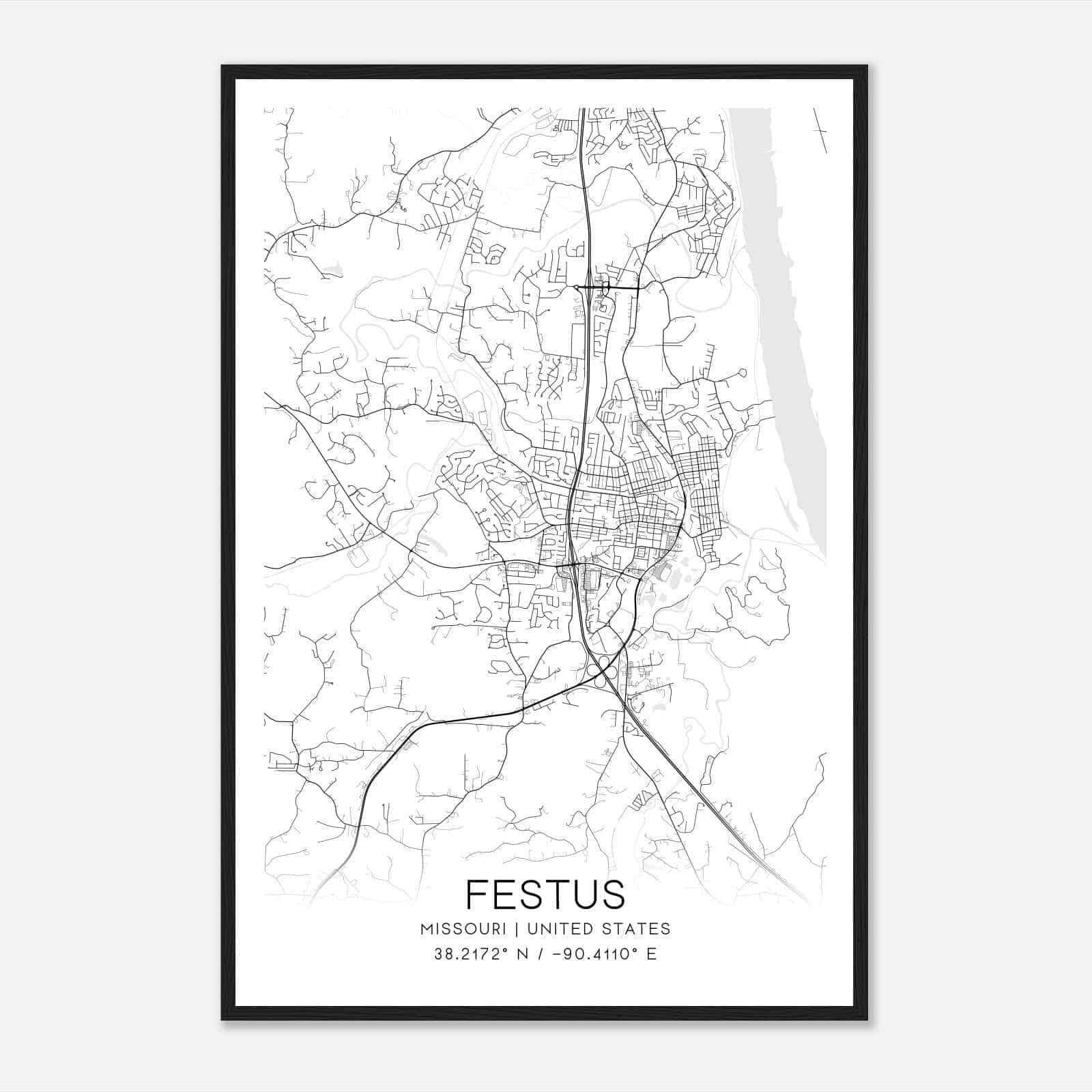 Festus Missouri Map Poster, Modern Home Decor Wall Art Print