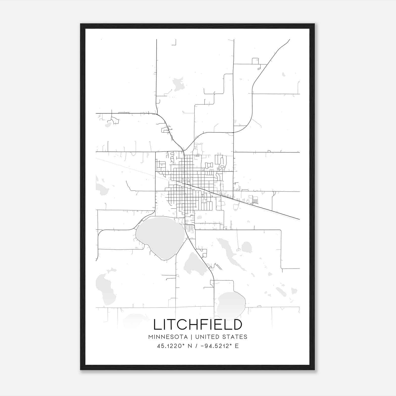 Litchfield Minnesota Map Poster, Modern Home Decor Wall Art Print
