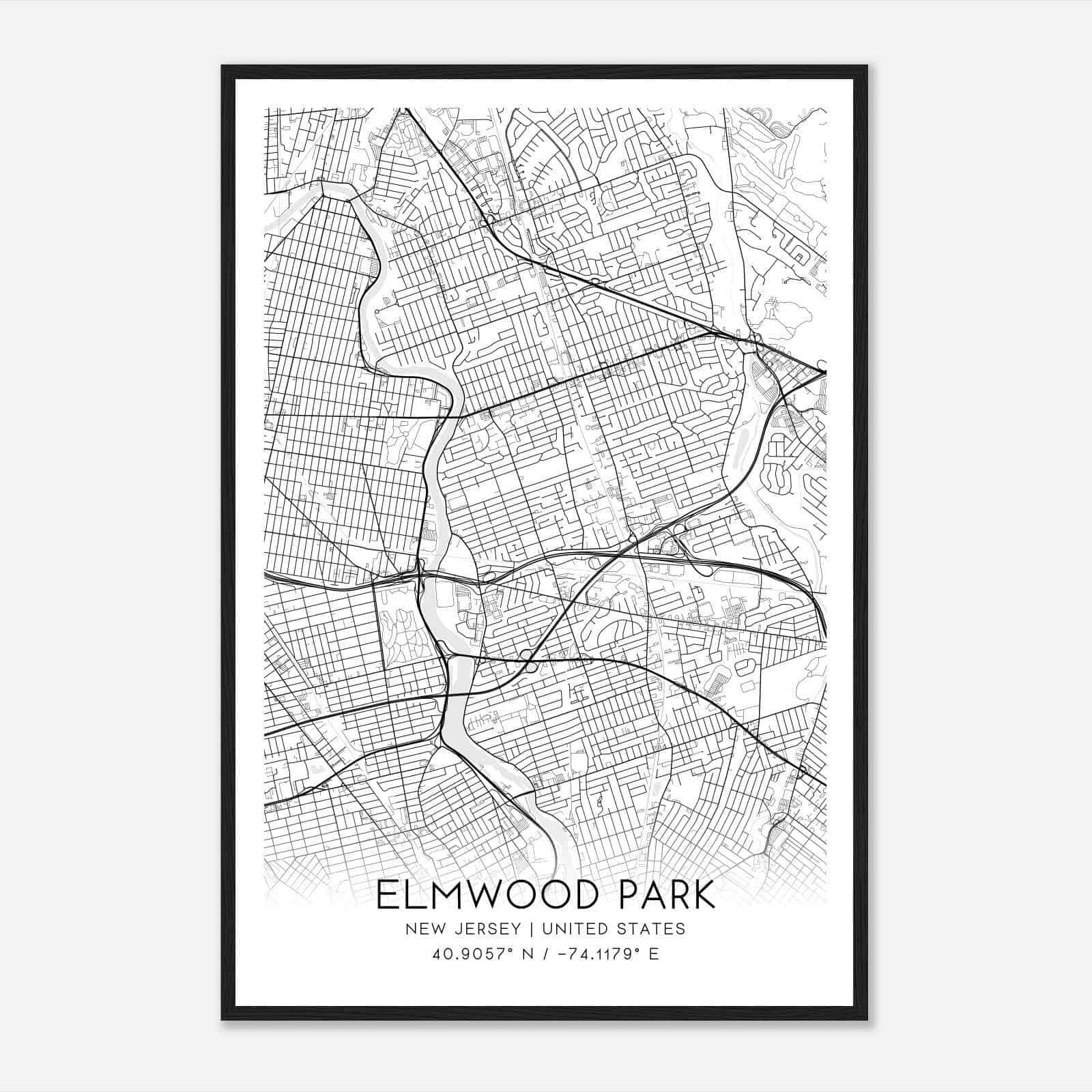 Elmwood Park New Jersey Map Poster, Modern Home Decor Wall Art Print