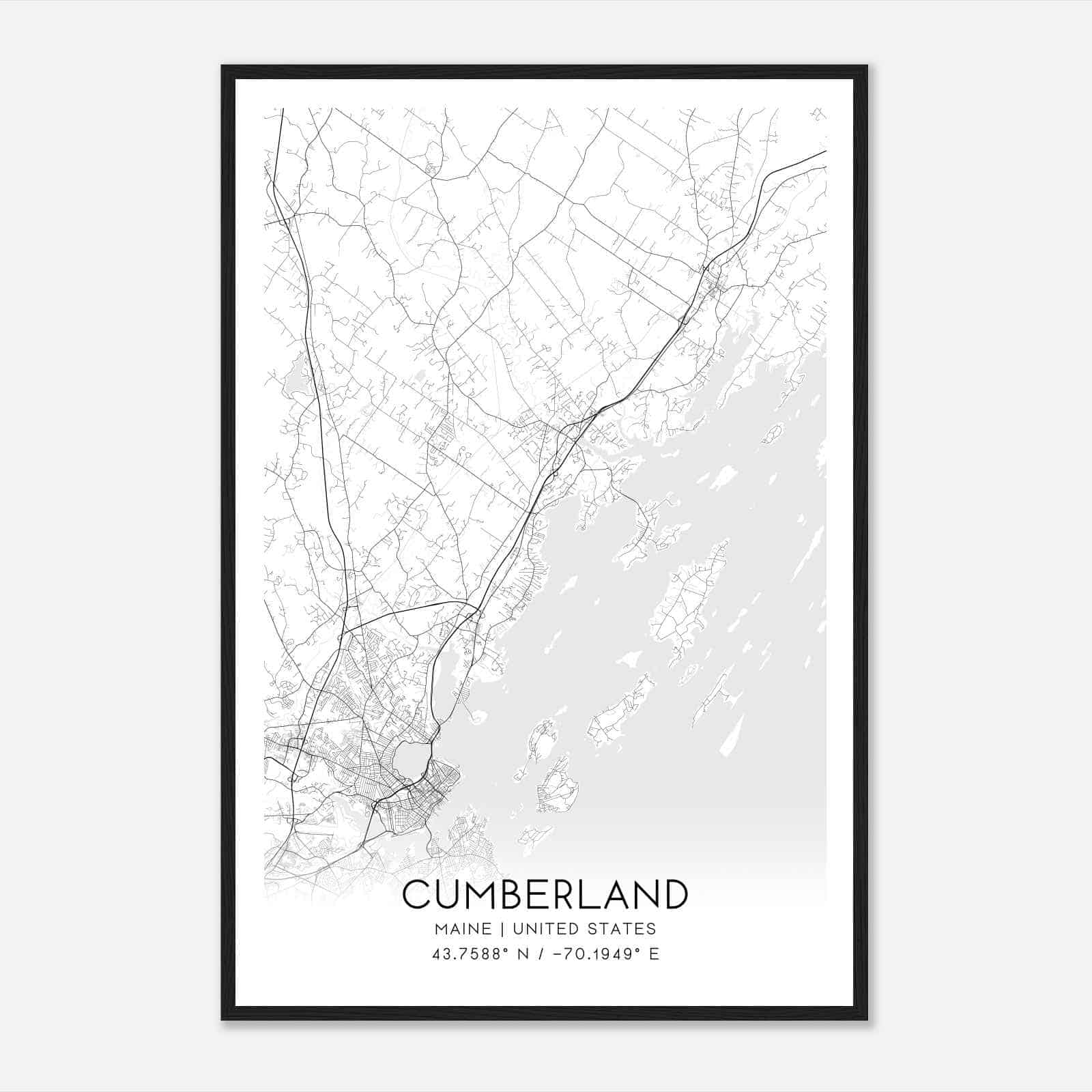 Cumberland Maine Map Poster, Modern Home Decor Wall Art Print
