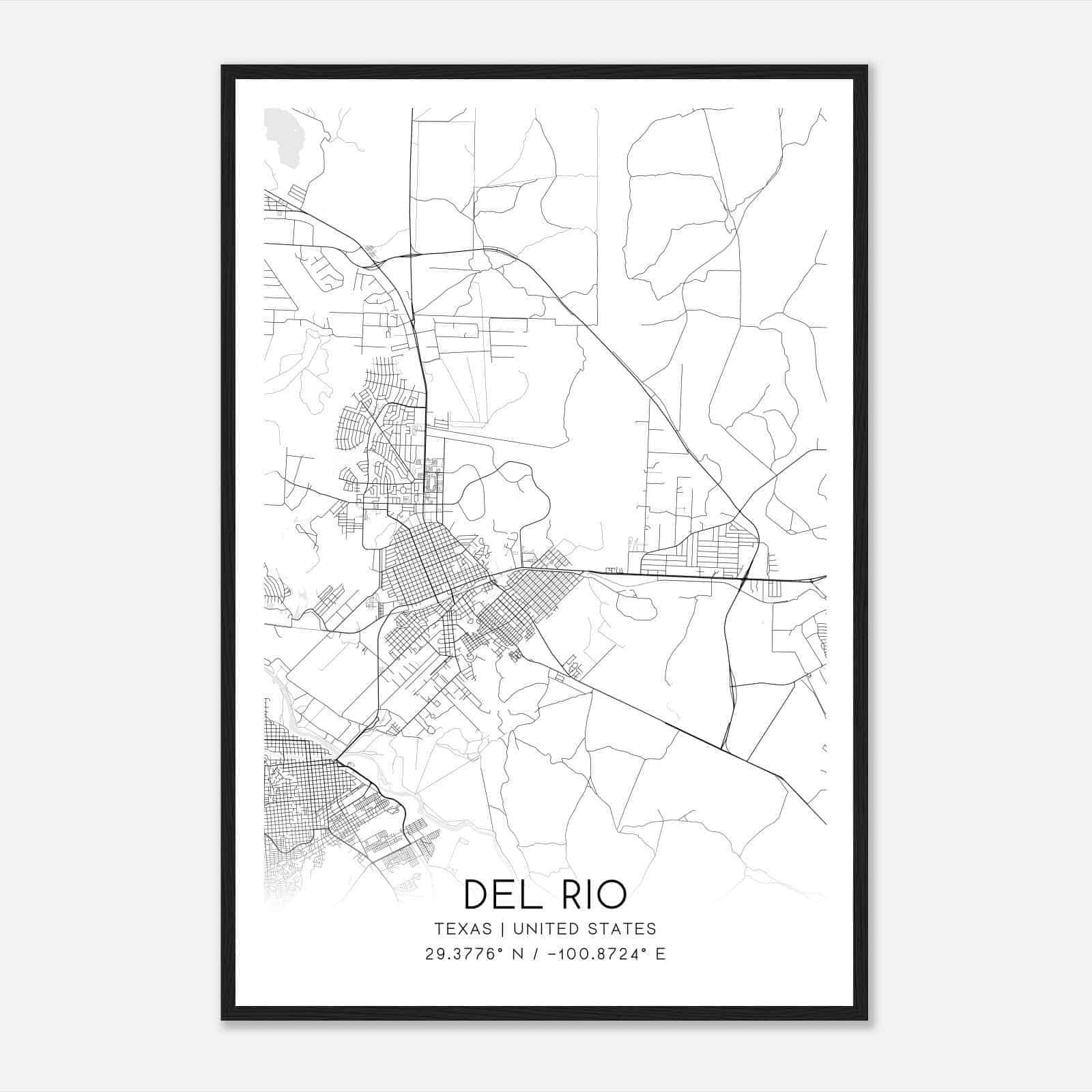 Del Rio Texas Map Poster, Modern Home Decor Wall Art Print