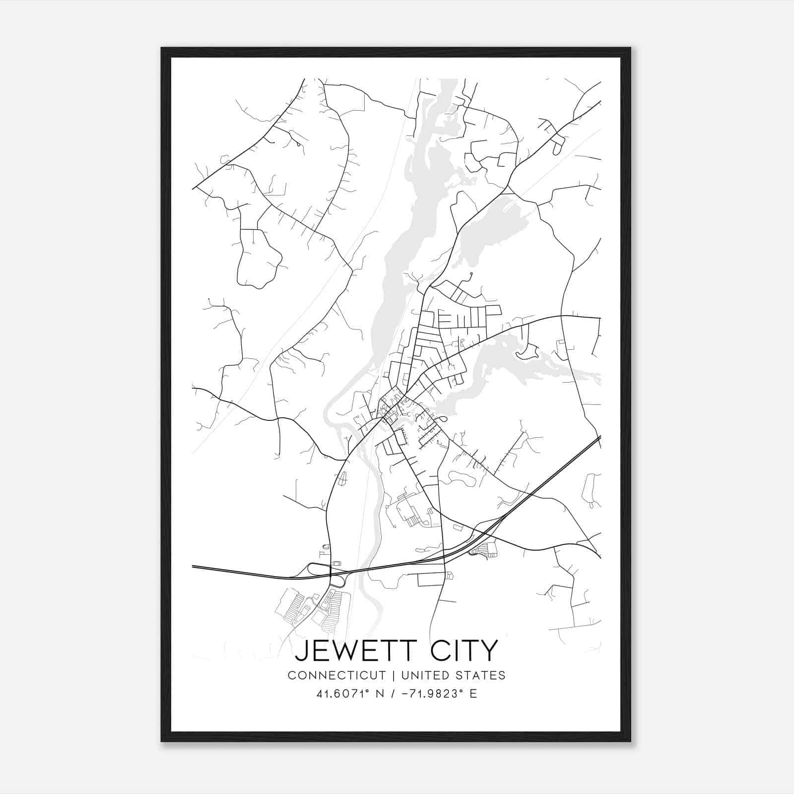 Jewett City Connecticut Map Poster, Modern Home Decor Wall Art Print