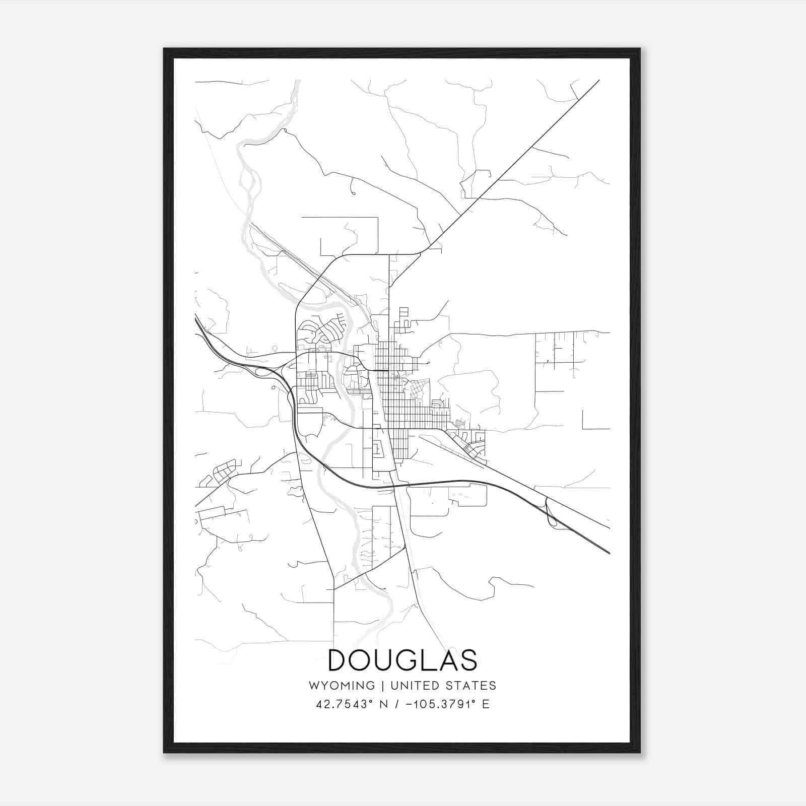 Douglas Wyoming Map Poster, Modern Home Decor Wall Art Print