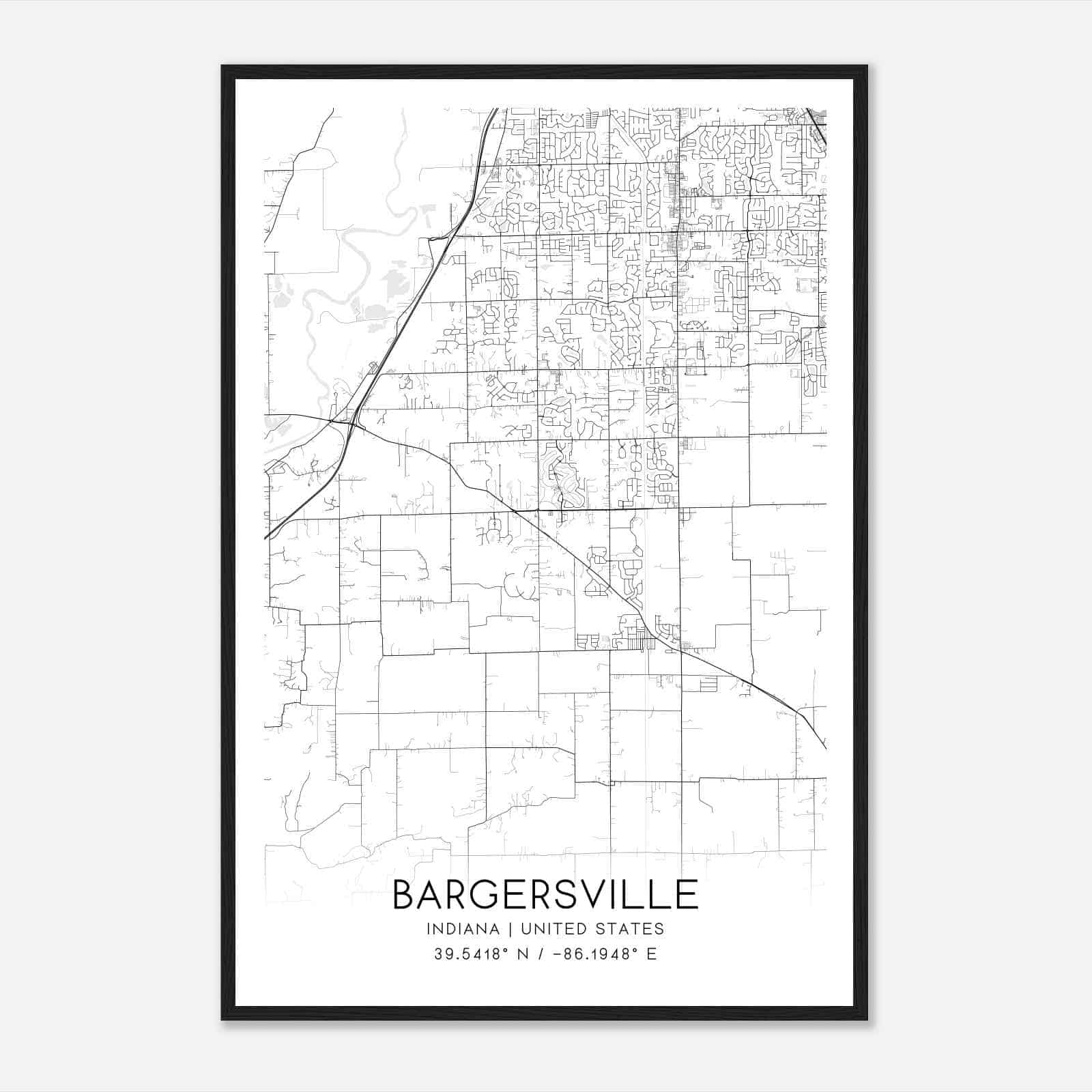 Bargersville Indiana Map Poster, Modern Home Decor Wall Art Print