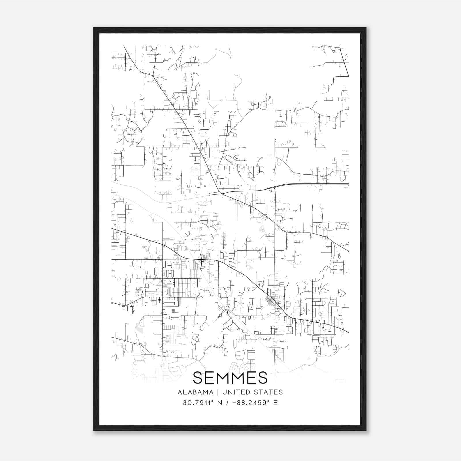 Semmes Alabama Map Poster, Modern Home Decor Wall Art Print Semmes Alabama Map Poster, Modern Home Decor Wall Art Print