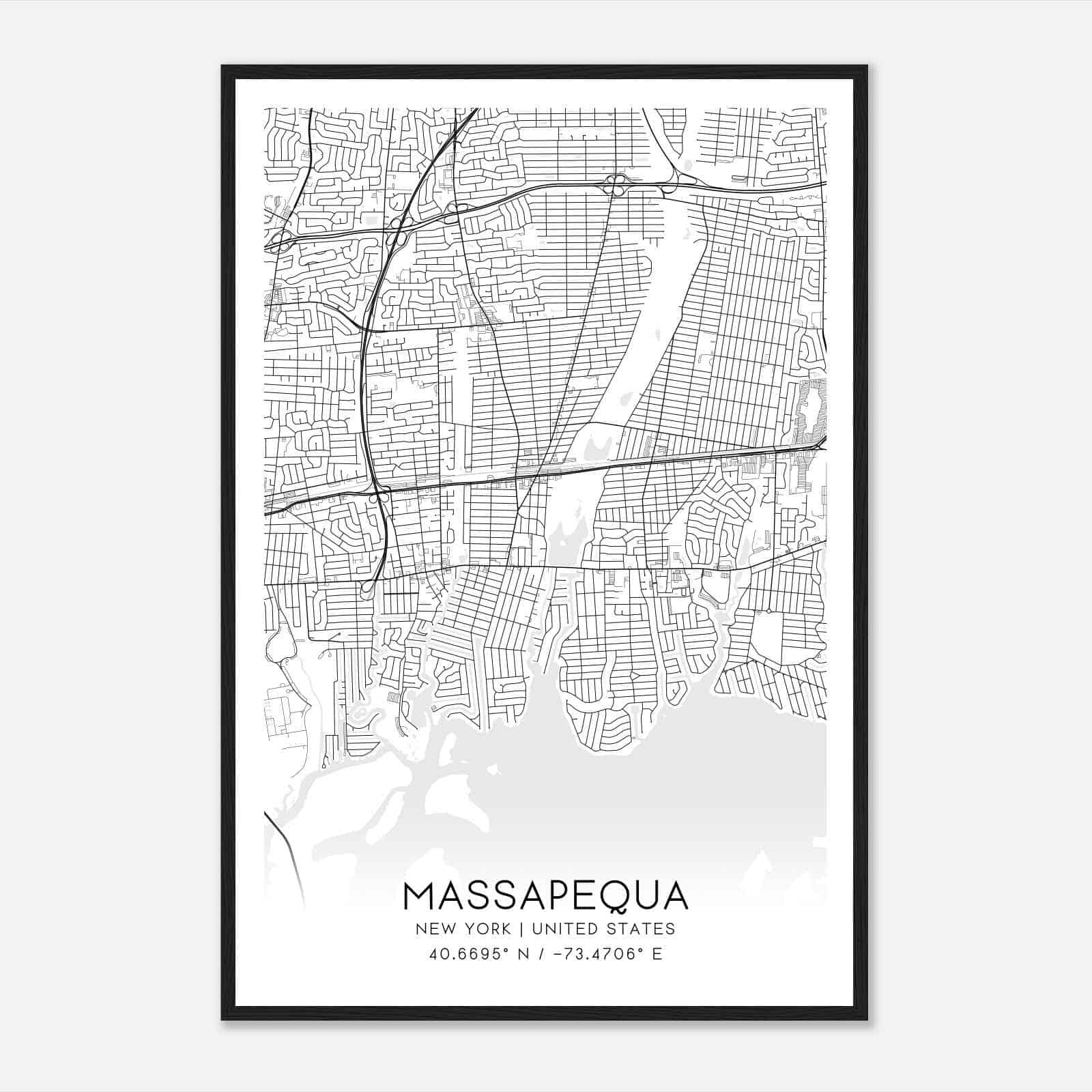 Massapequa New York Map Poster, Modern Home Decor Wall Art Print