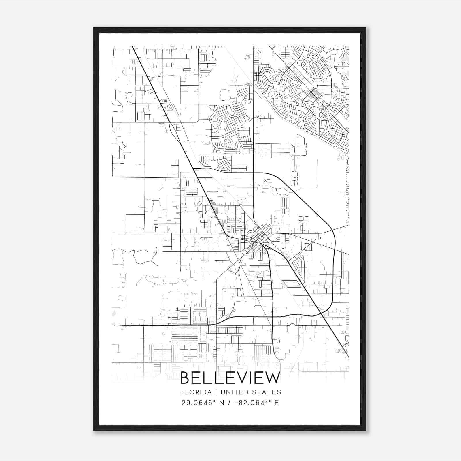 Belleview Florida Map Poster, Modern Home Decor Wall Art Print