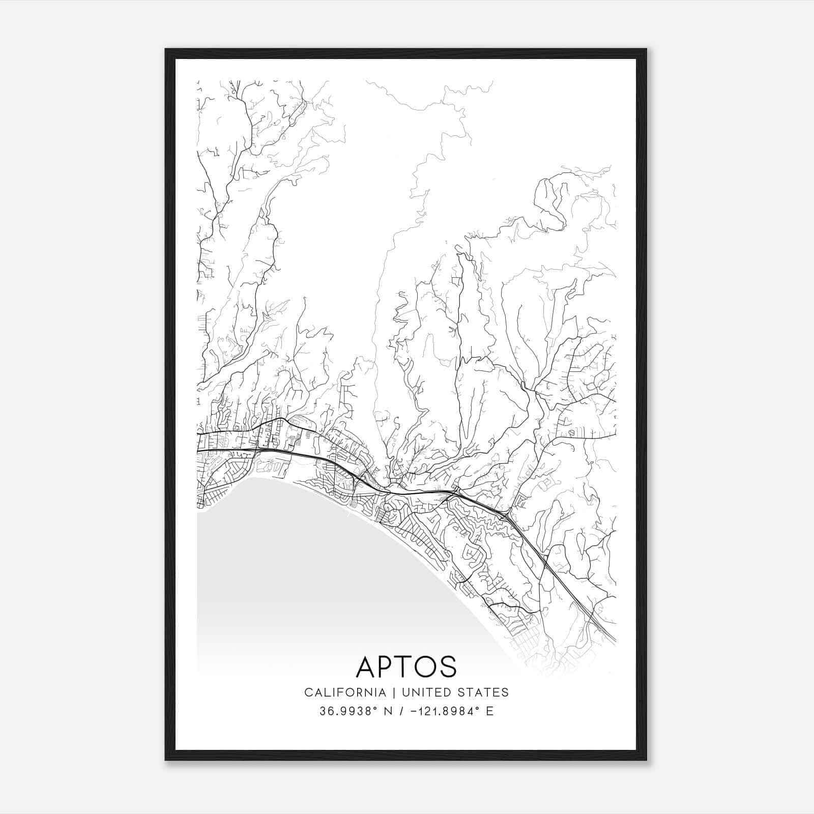 Aptos California Map Poster, Modern Home Decor Wall Art Print