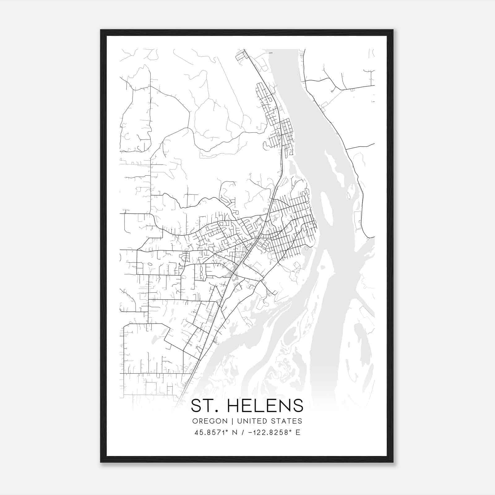 St. Helens Oregon Map Poster, Modern Home Decor Wall Art Print