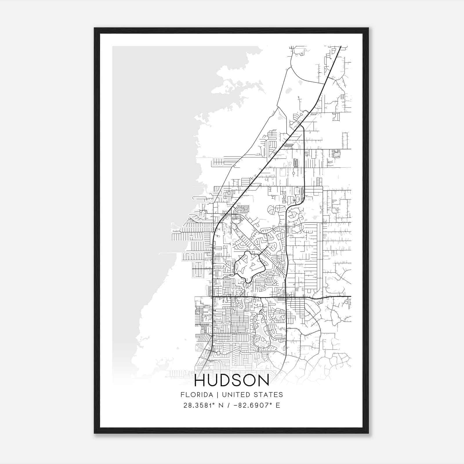 Hudson Florida Map Poster, Modern Home Decor Wall Art Print