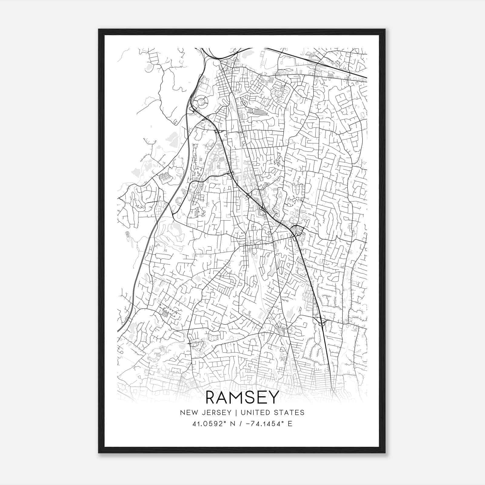 Ramsey New Jersey Map Poster, Modern Home Decor Wall Art Print