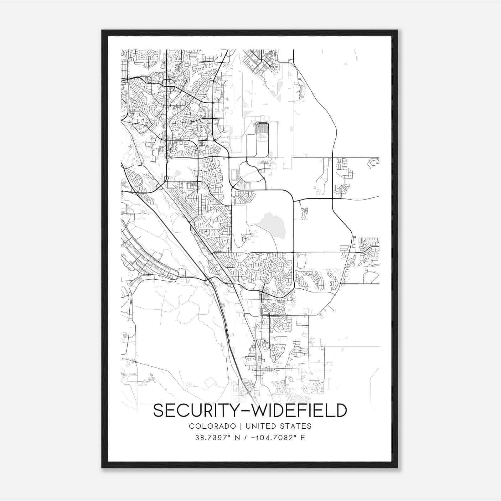 Security-Widefield Colorado Map Poster, Modern Home Decor Wall Art Print