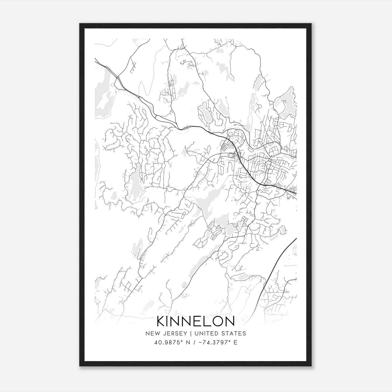 Kinnelon New Jersey Map Poster, Modern Home Decor Wall Art Print