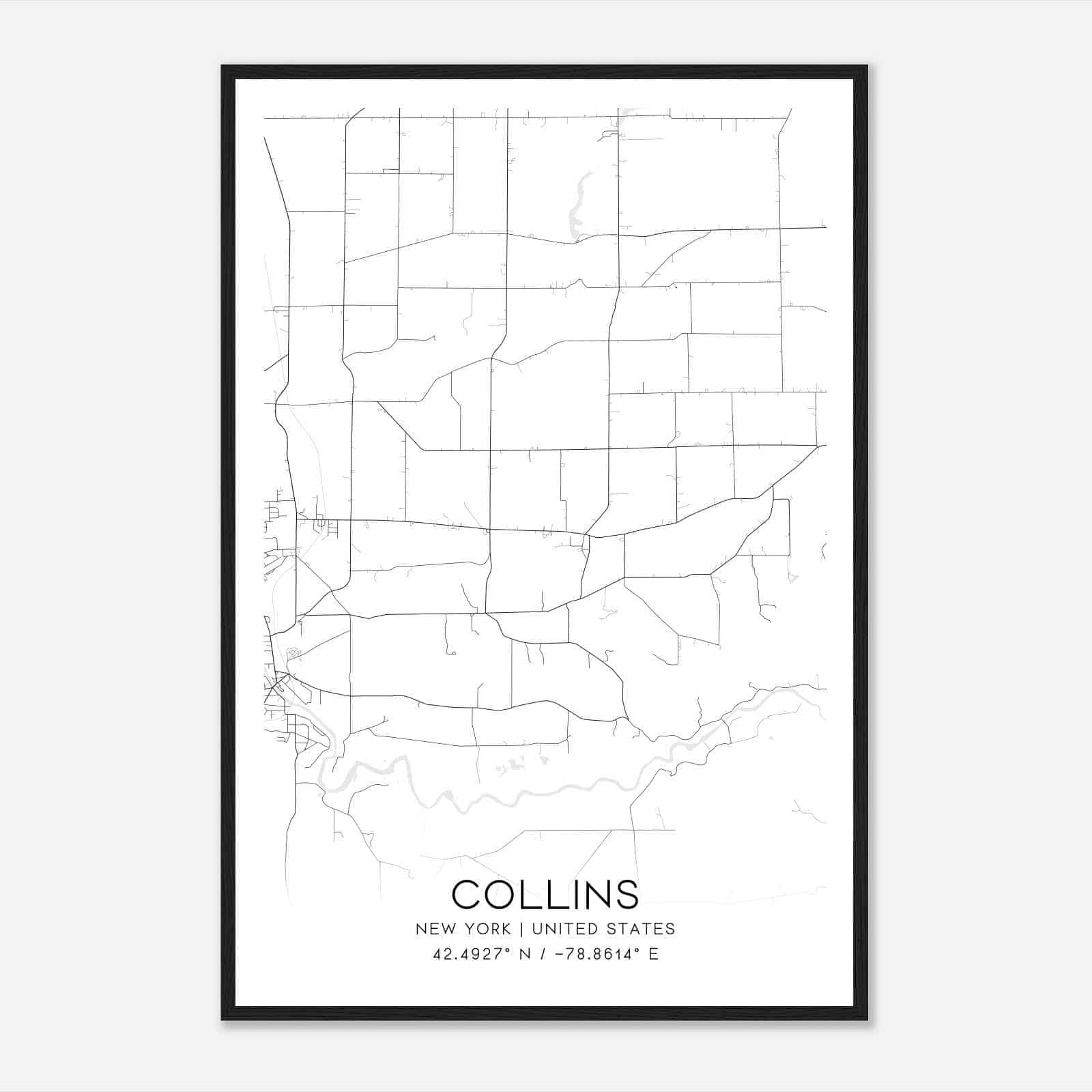 Collins New York Map Poster, Modern Home Decor Wall Art Print