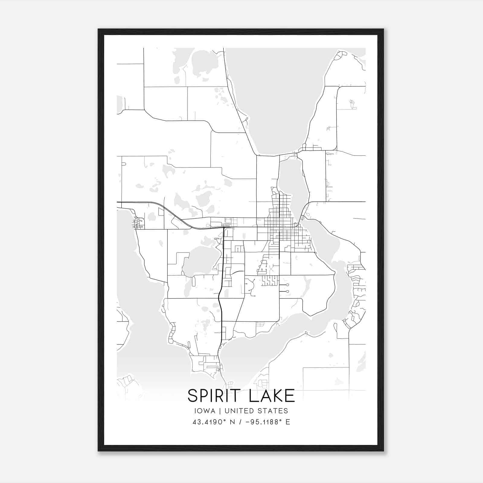 Spirit Lake Iowa Map Poster, Modern Home Decor Wall Art Print