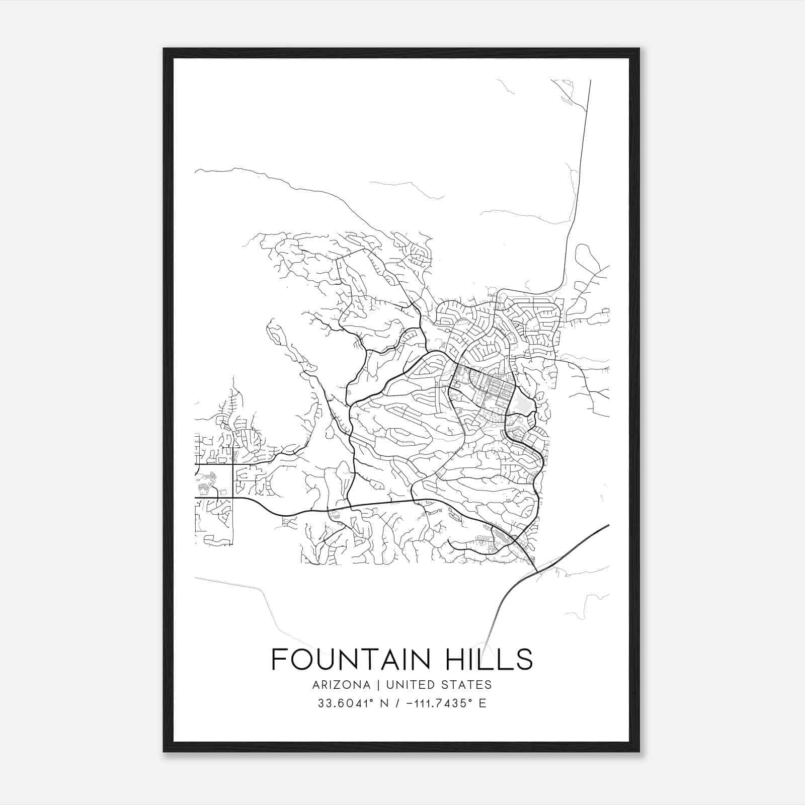 Fountain Hills Arizona Map Poster, Modern Home Decor Wall Art Print