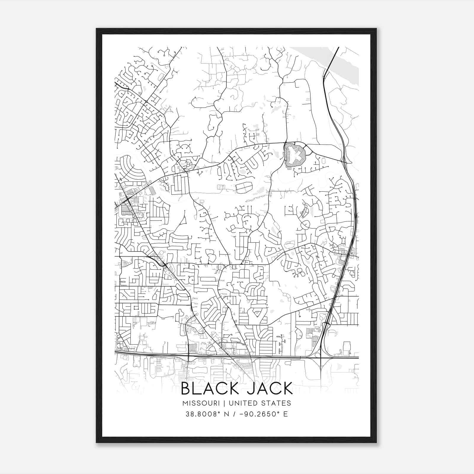 Black Jack Missouri Map Poster, Modern Home Decor Wall Art Print