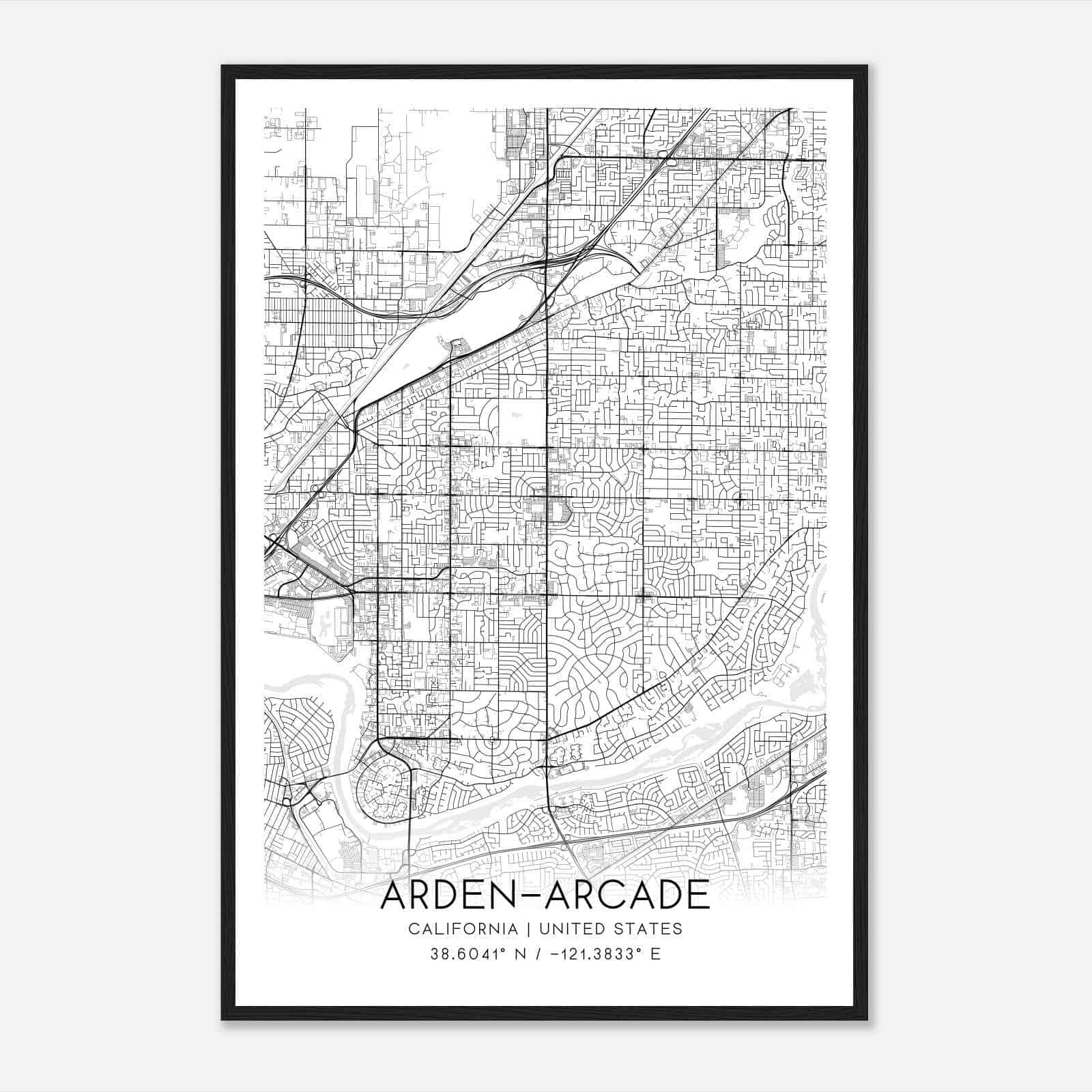 Arden-Arcade California Map Poster, Modern Home Decor Wall Art Print