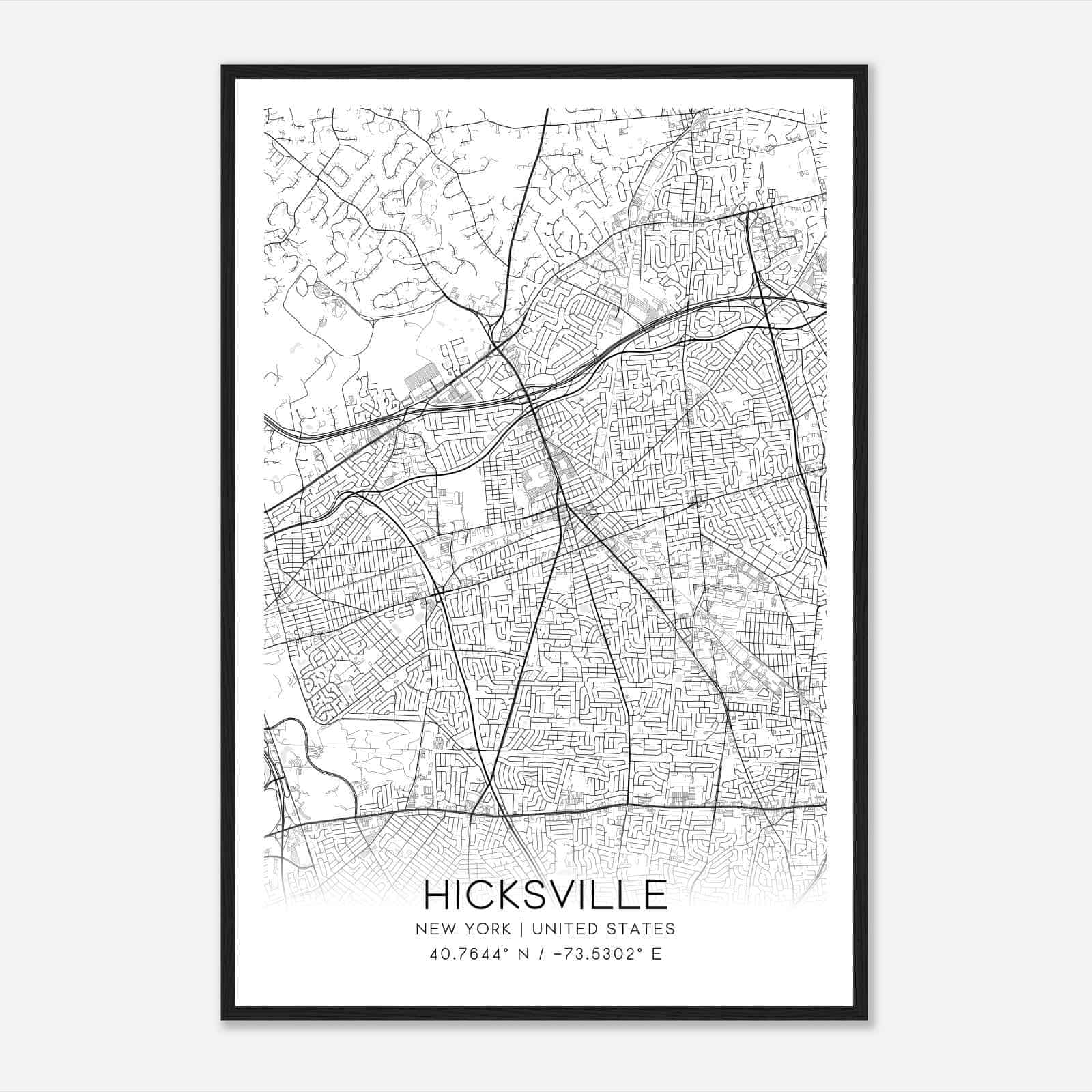 Hicksville New York Map Poster, Modern Home Decor Wall Art Print