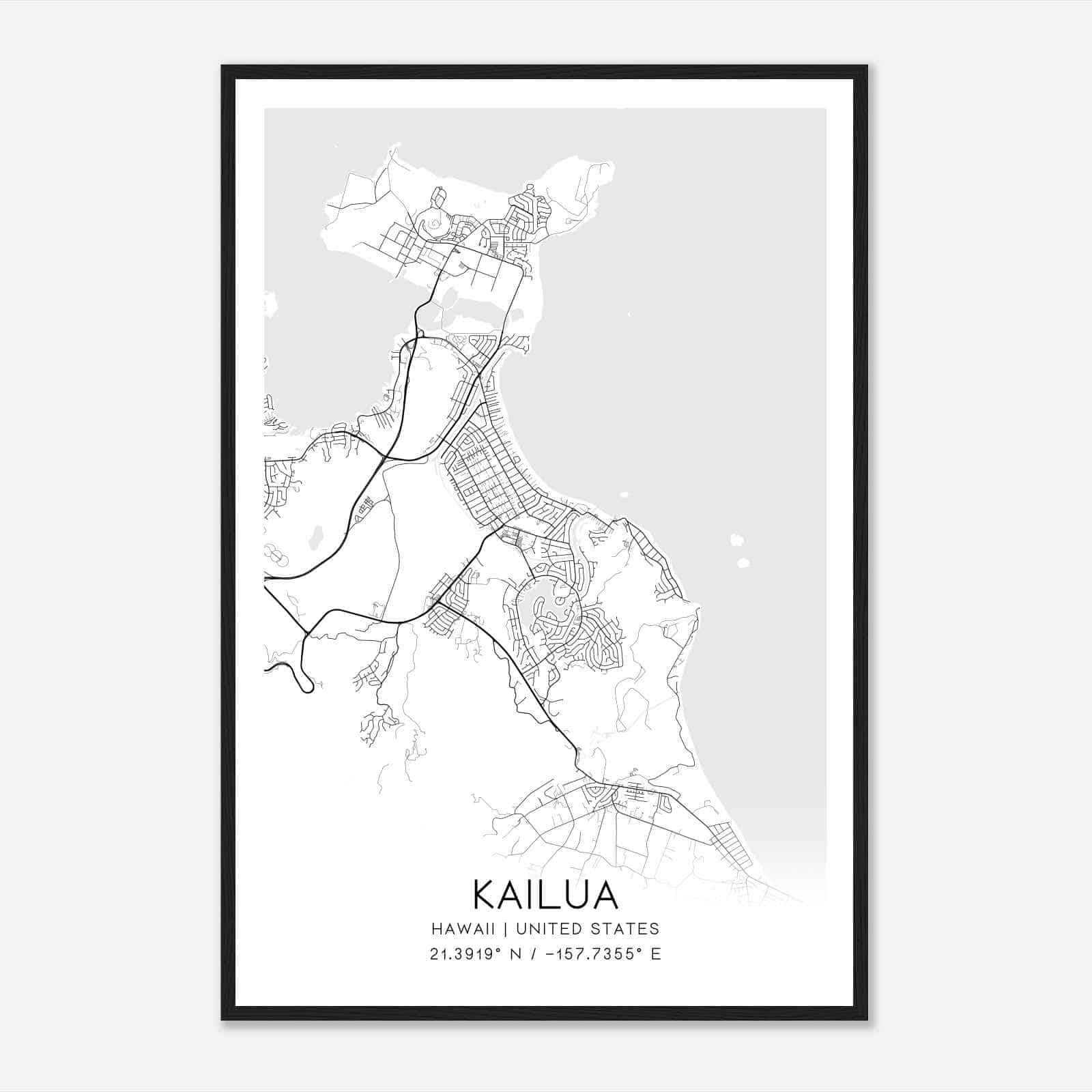 Kailua Hawaii Map Poster, Modern Home Decor Wall Art Print