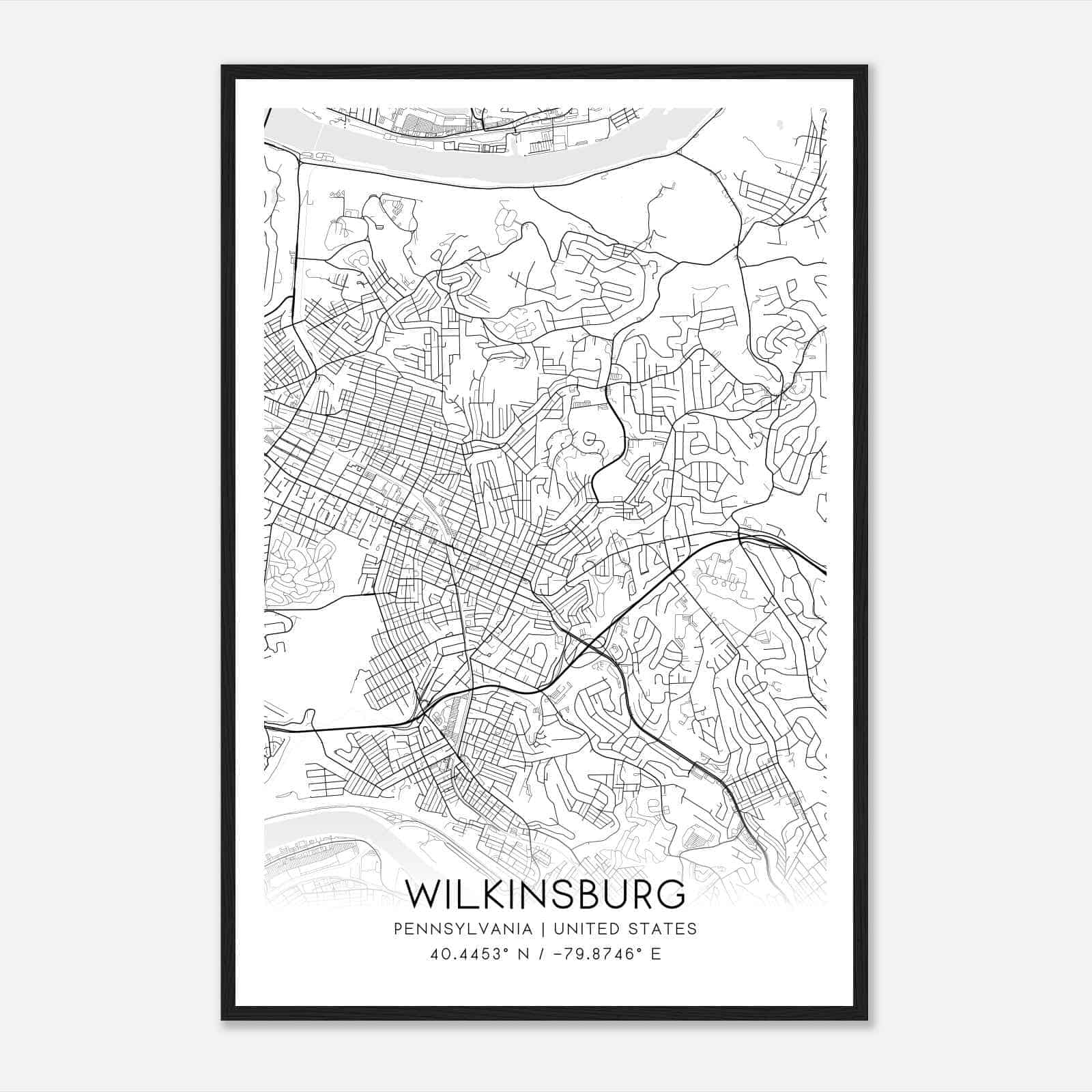 Wilkinsburg Pennsylvania Map Poster, Modern Home Decor Wall Art Print