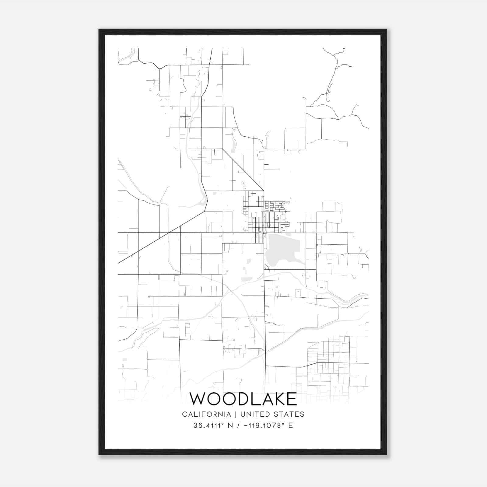 Woodlake California Map Poster, Modern Home Decor Wall Art Print